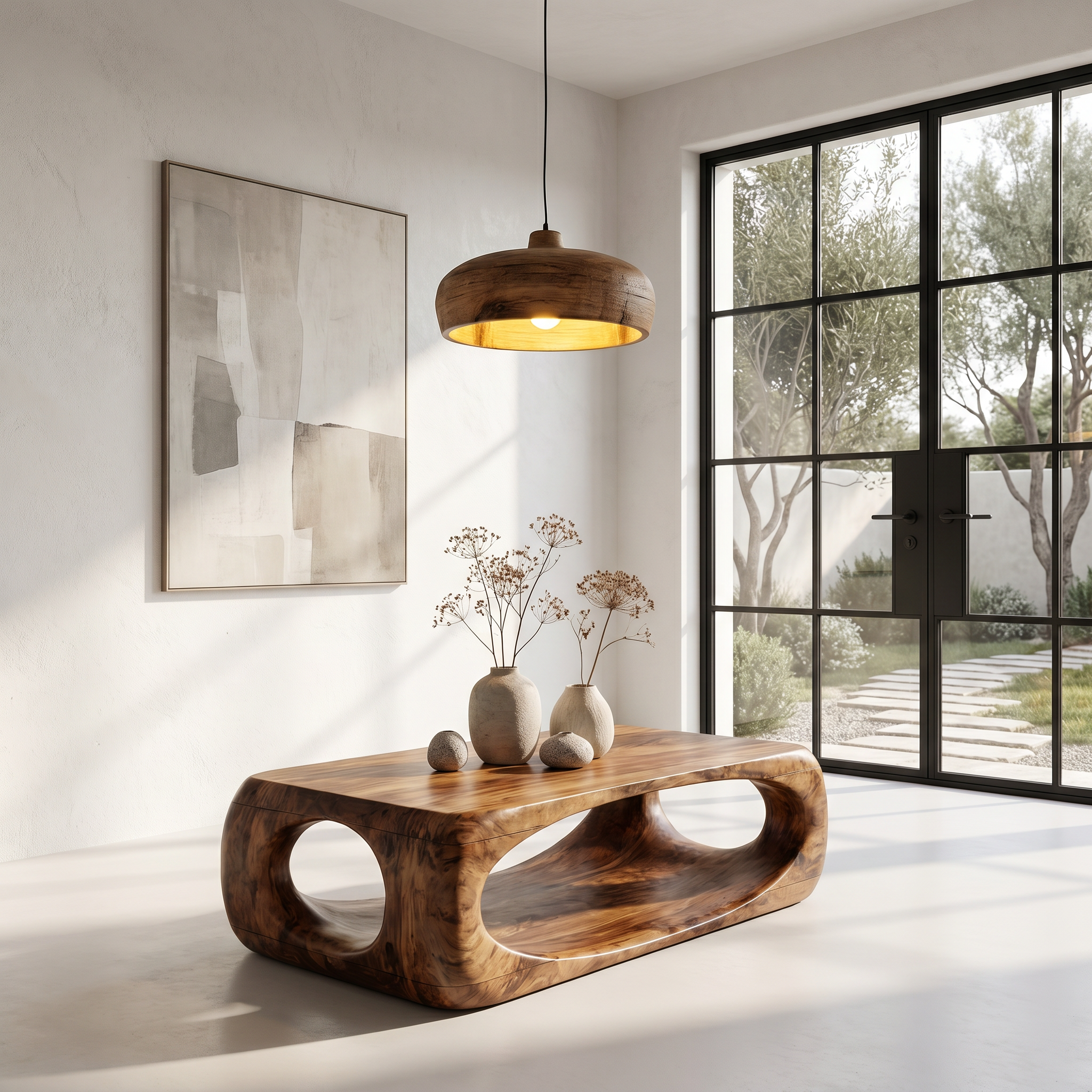 Nature Inspired Coffee Table With Flowing Open Form Base For Living Room SINLHACF388