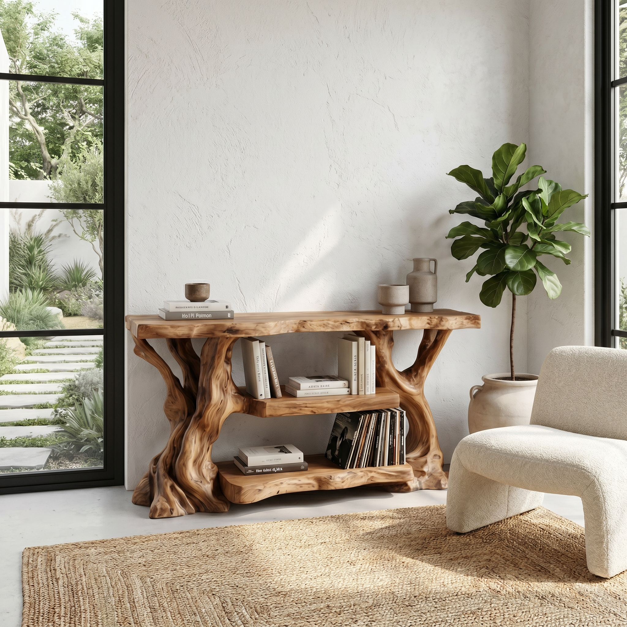 Rustic TV Stand With Natural Wood Sculptural Frame For Living Room SINLHATC066