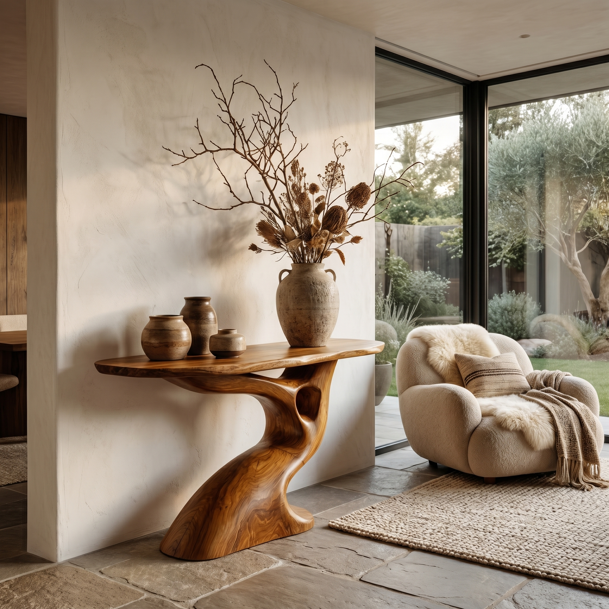 Tree Inspired Console Table With Sculptural Wood Structure For Hallway SINLHACS623