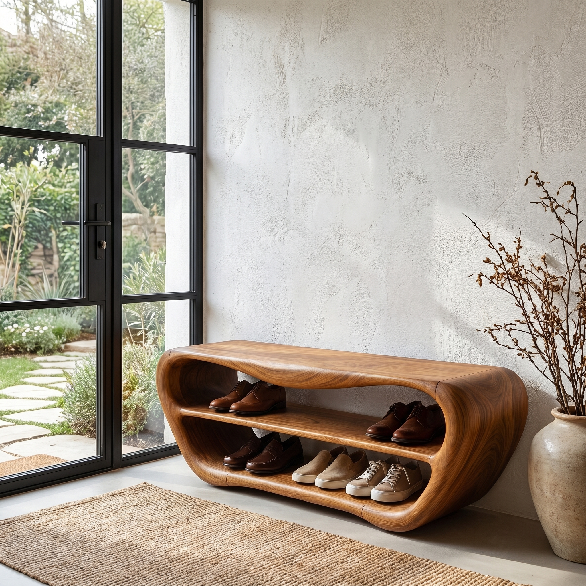 Handcrafted Shoe Bench With Open Storage For Entryway SINLHASB090
