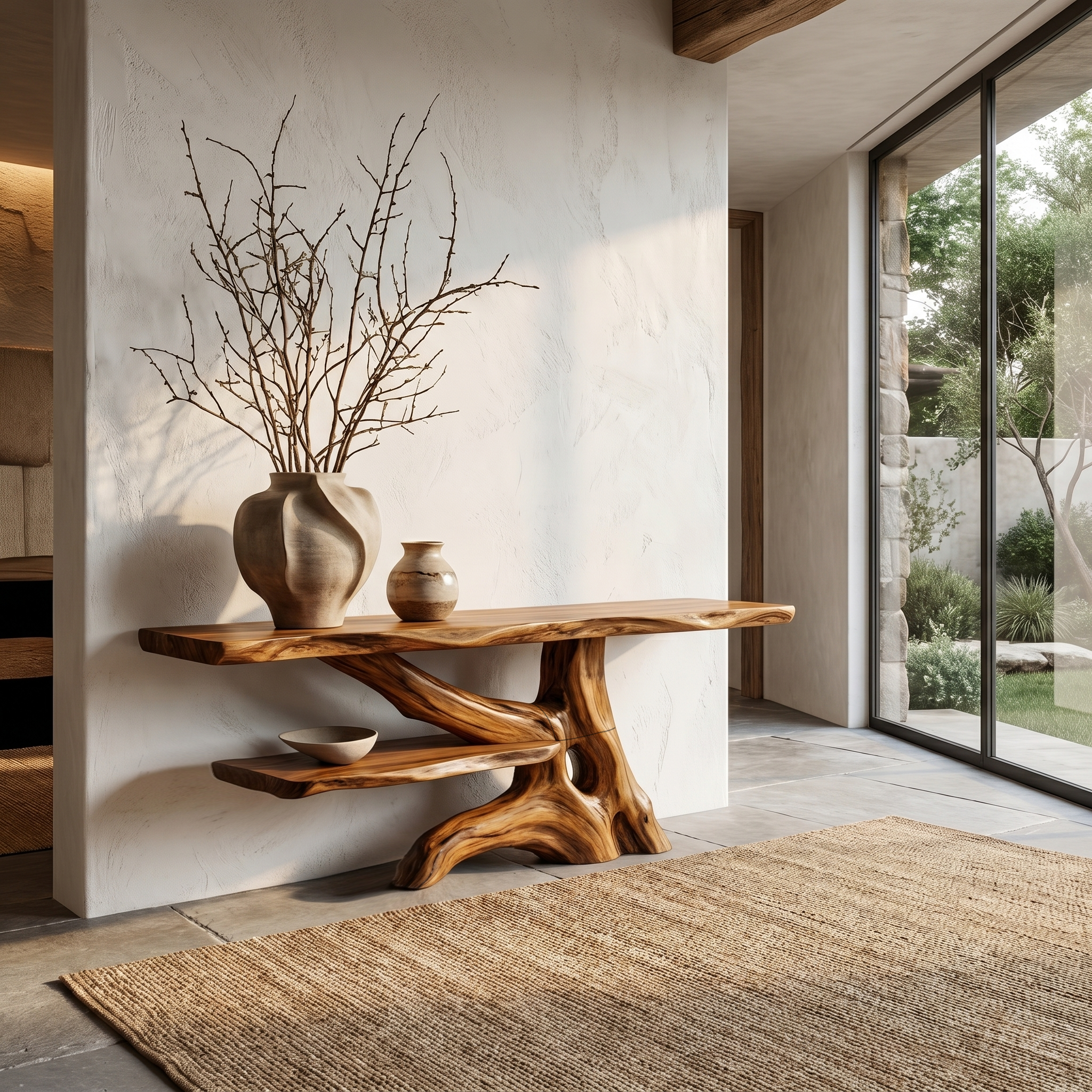 Contemporary Console Table With Sculptural Solid Wood Root Design For Entryway SINLHACS625