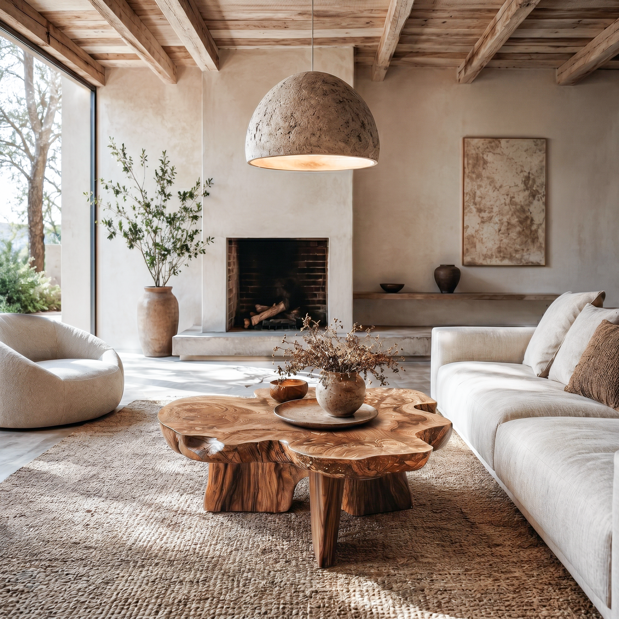 Organic Coffee Table Sculptural Wood Base For Living Room SINLHACF395