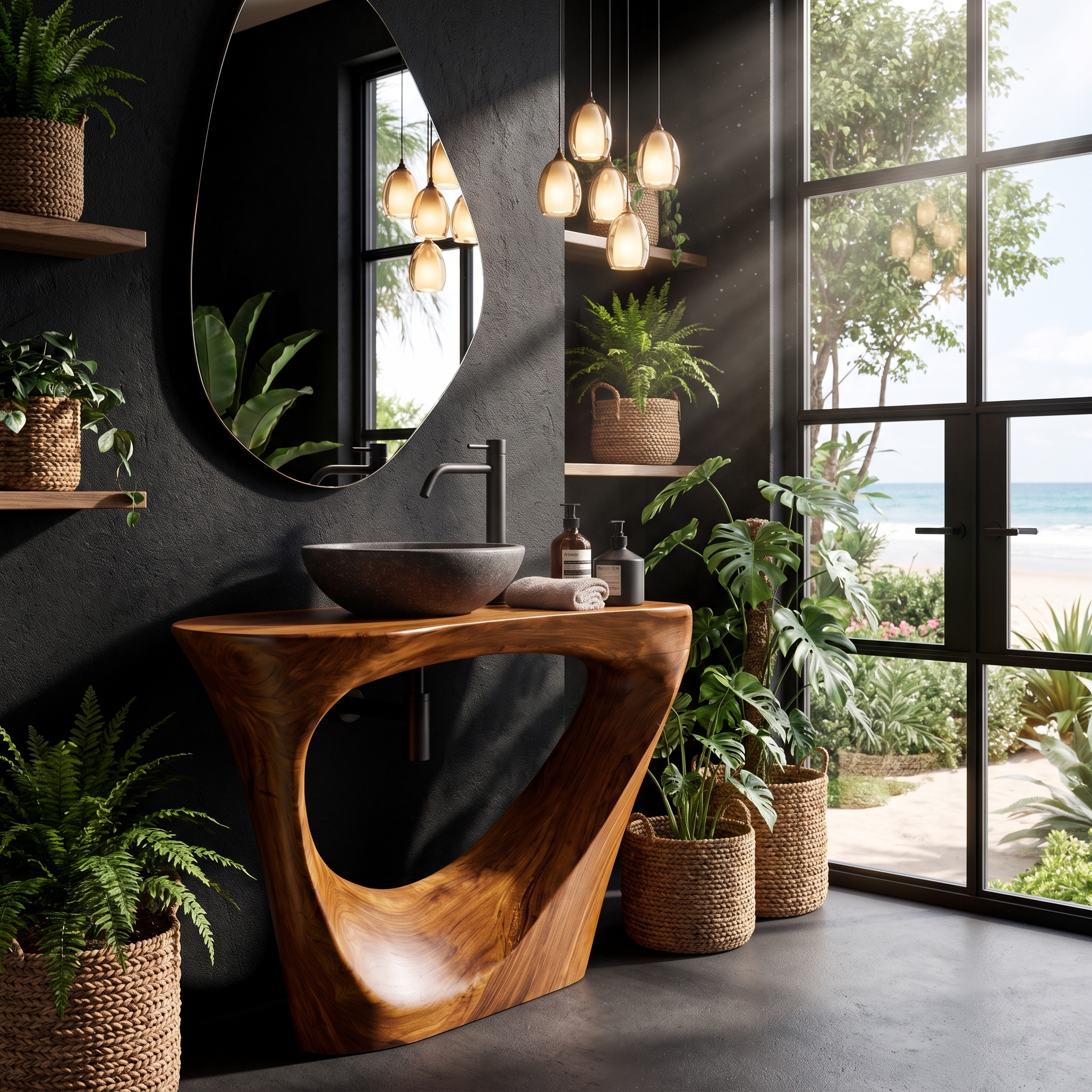 Live Edge Floating Bathroom Vanity With Sculptural Tree Support For Bathroom SINLHABRV320