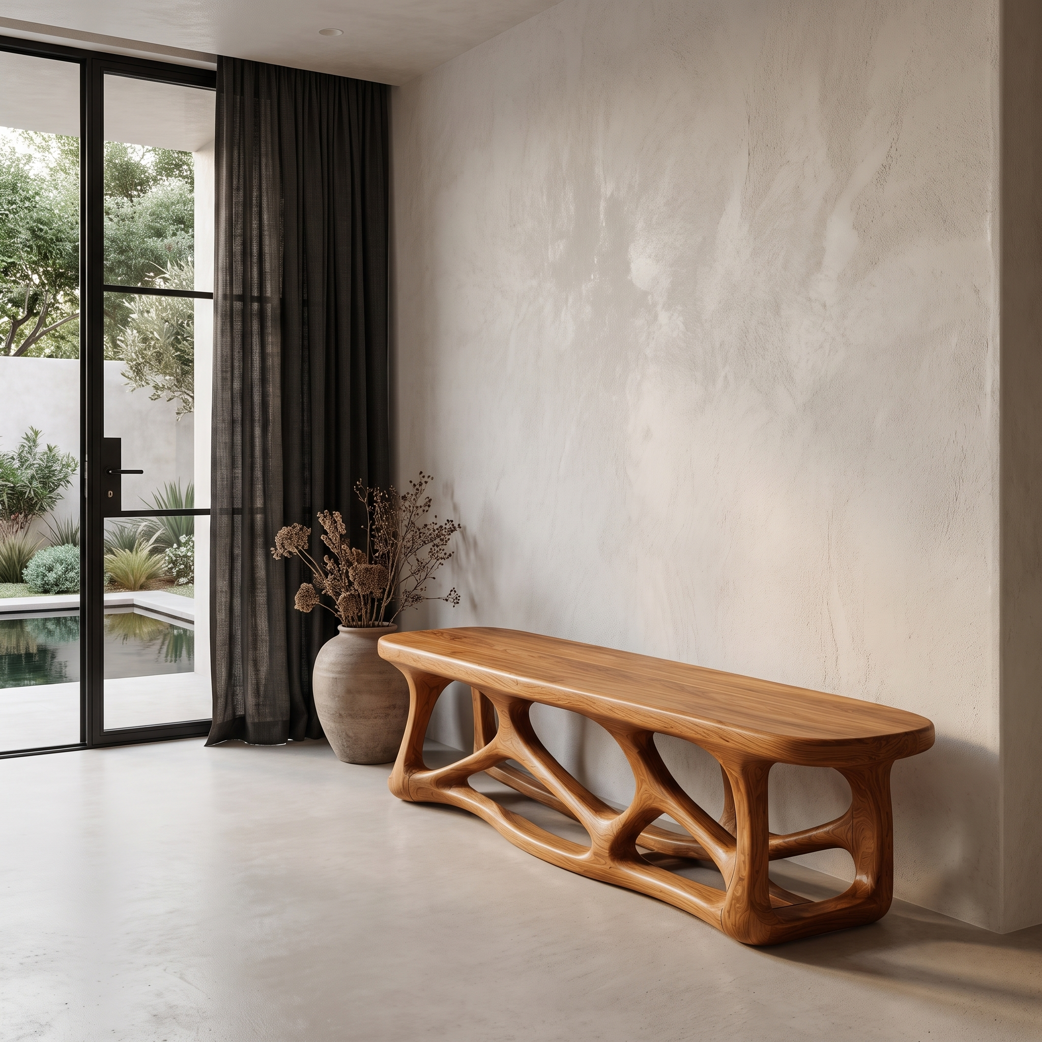 Contemporary Wood Bench With Flowing Organic Design For Hallway And Entryway SINLHABEN138