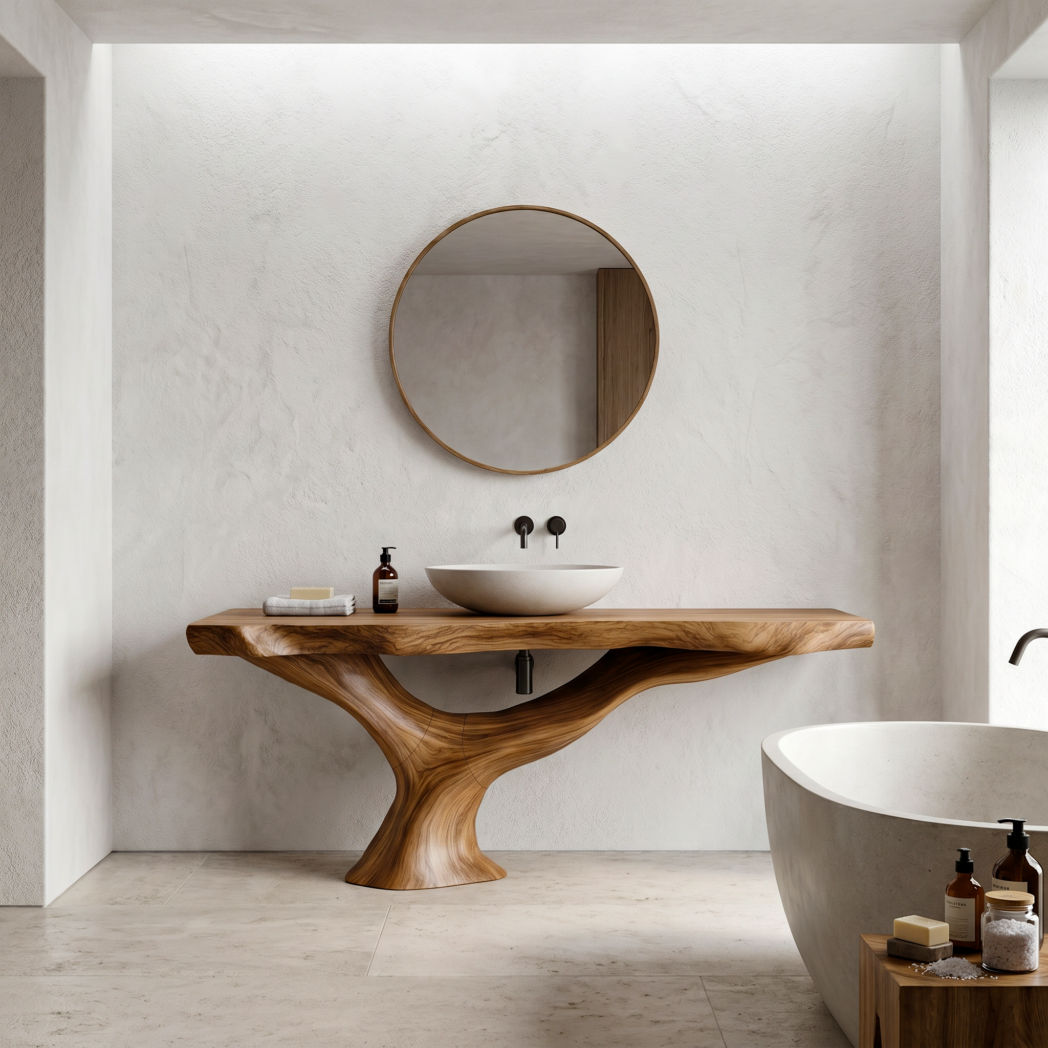 Contemporary Bathroom Vanity With Organic Wood Countertop And Artistic Base For Bathroom SINLHABRV312