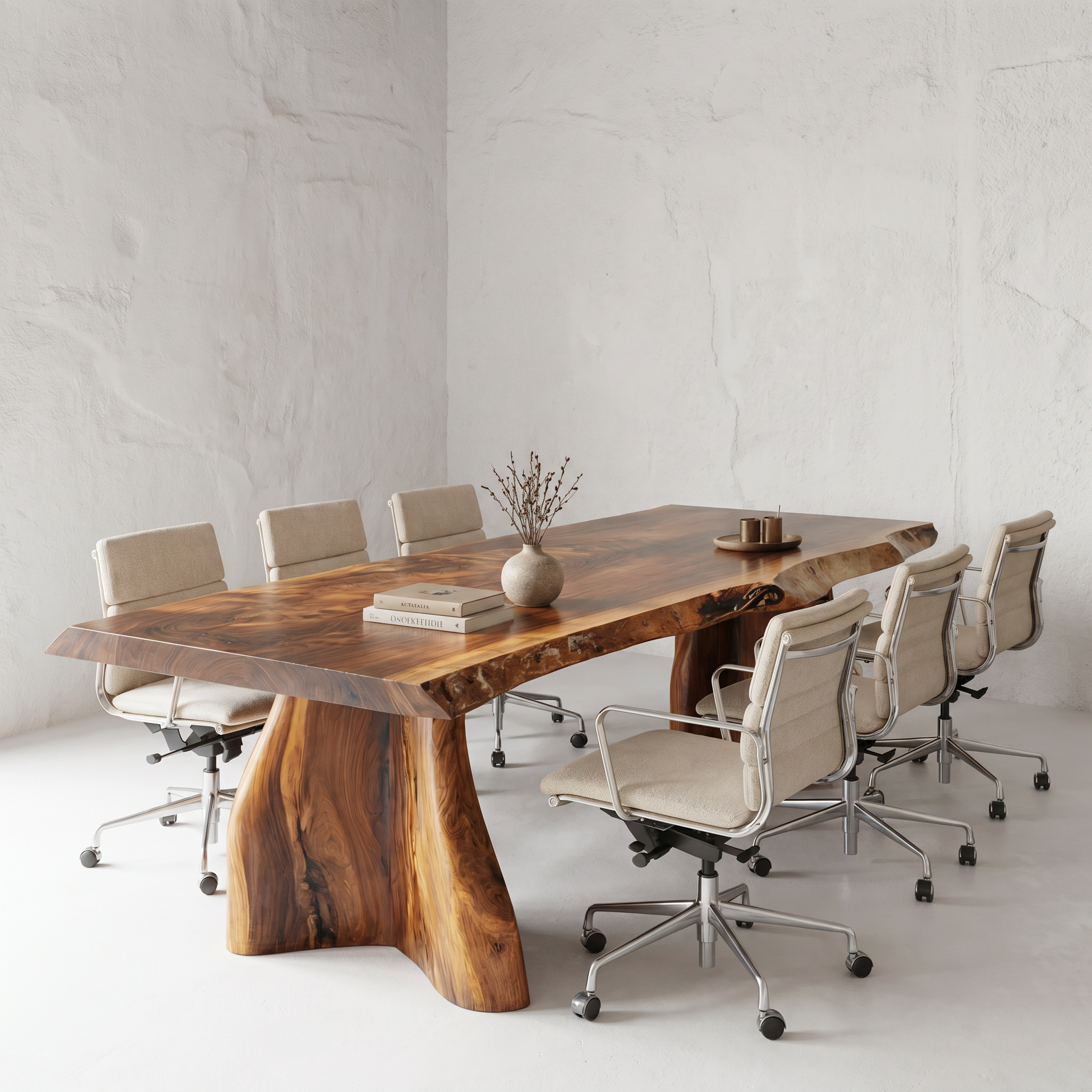 Rustic Live Edge Executive Desk With Sculptural Solid Wood Base For Home Office SINLHADK118