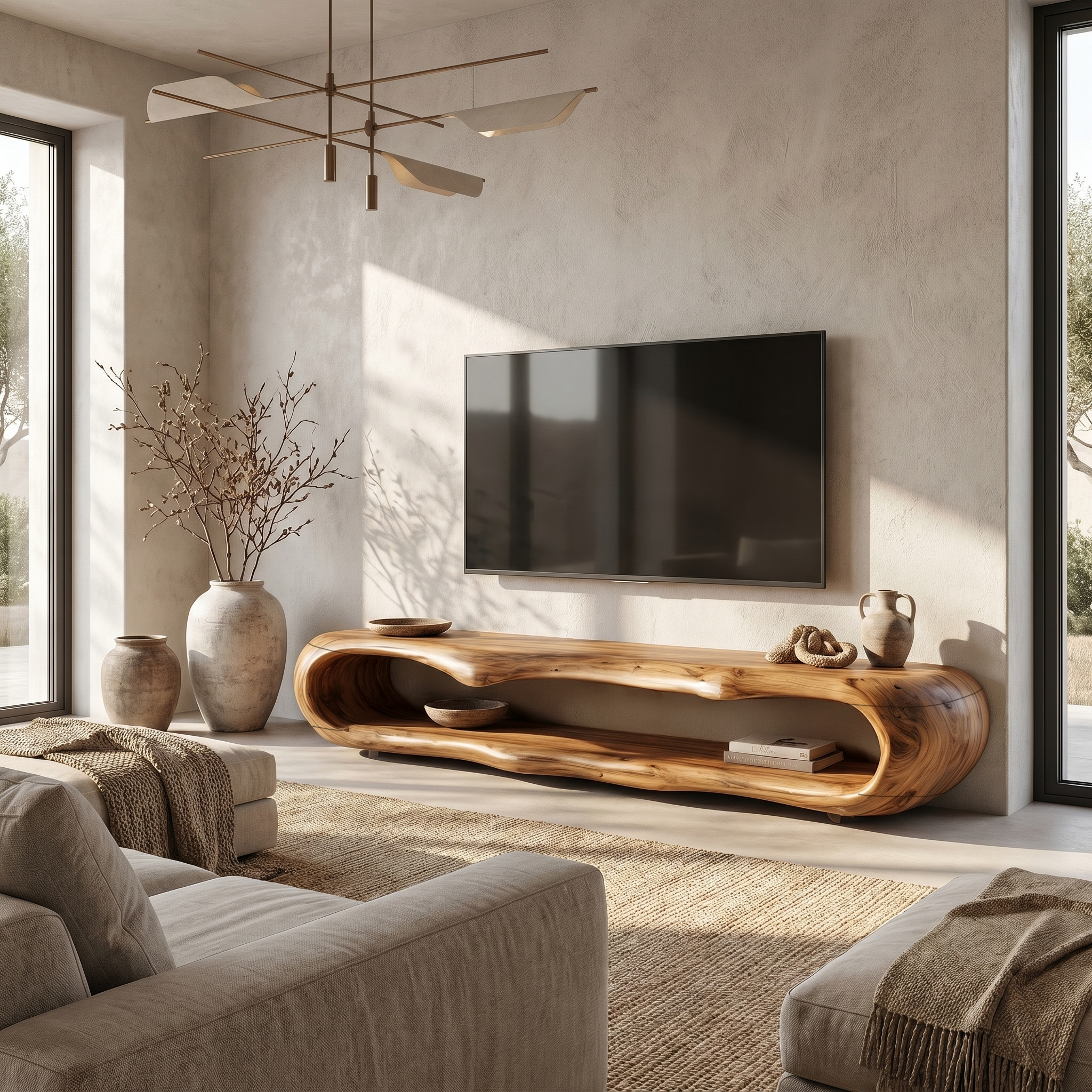 Sculptural TV Cabinet Nature Inspired Artistic Design For Living Room SINLHATC075