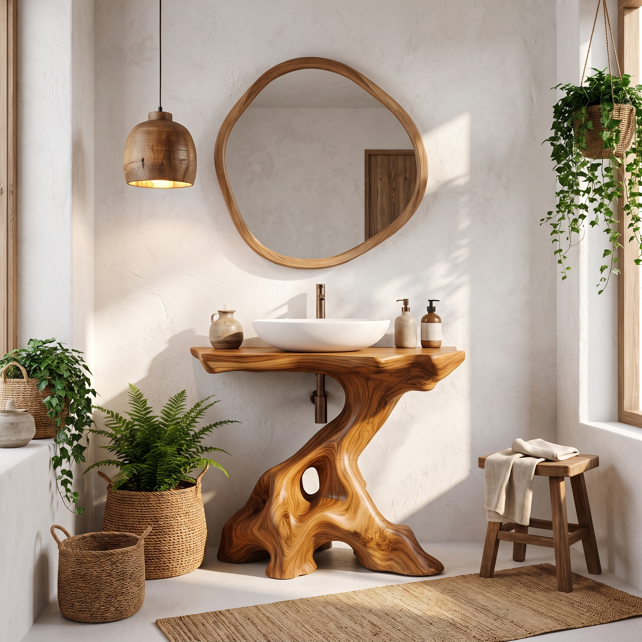 Statement Bathroom Vanity With Nature Inspired Tree Design For Powder Room SINLHABRV324