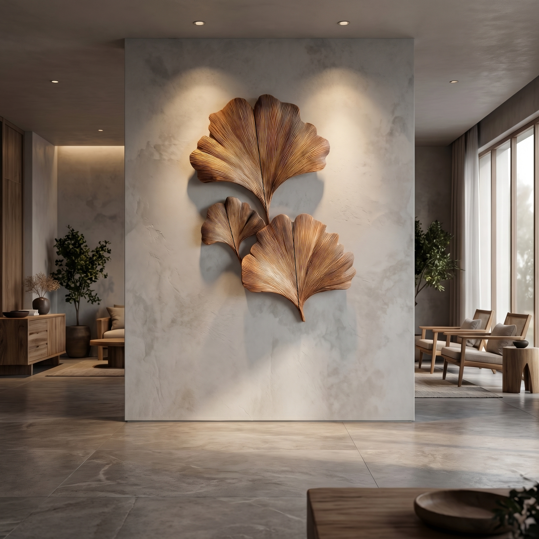 Sculptural Ginkgo Leaf Wall Art For Living Room SINLHAWD066