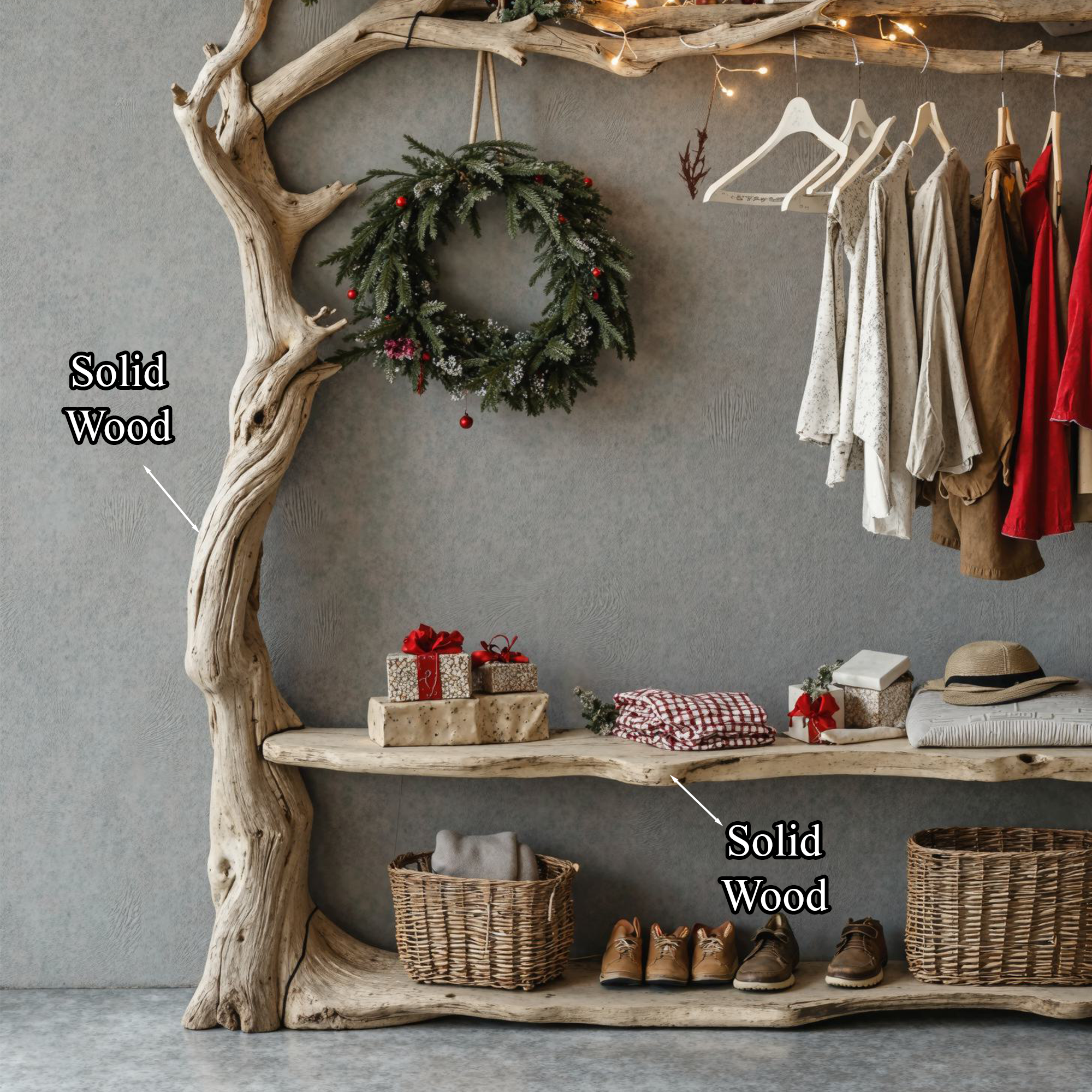 Wall Mounted Coat Rack Driftwood Tree Branch Coat Rack With Shelf SINLTB089