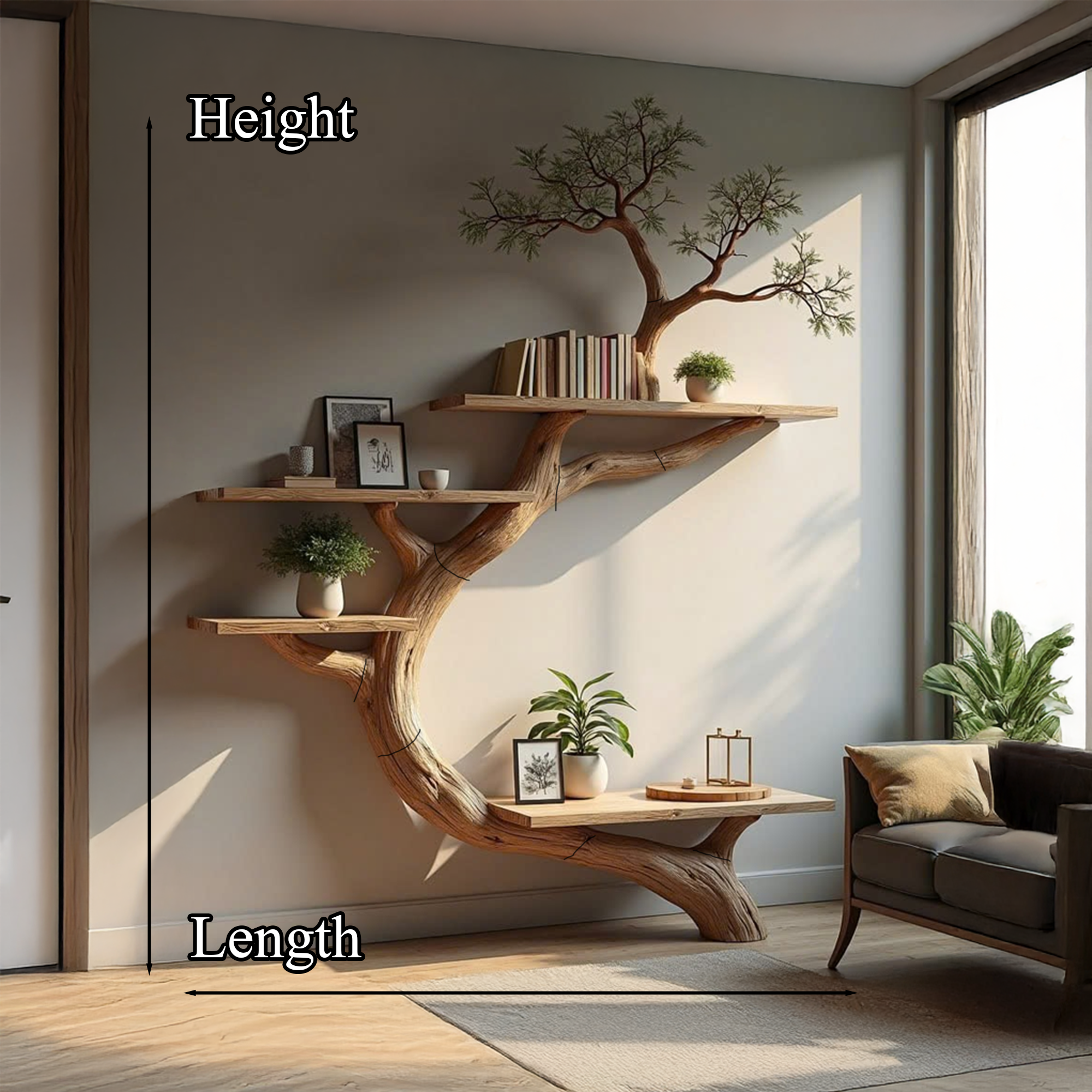 Rustic Tree Bookcase Floating Shelf Decoration Living Room SINLTB129