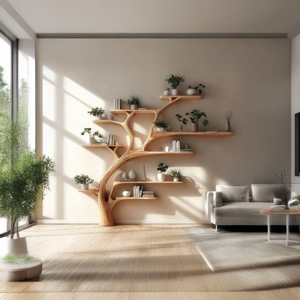 Midcentury Tree Bookshelf Bedroom Entry SINLSATB211