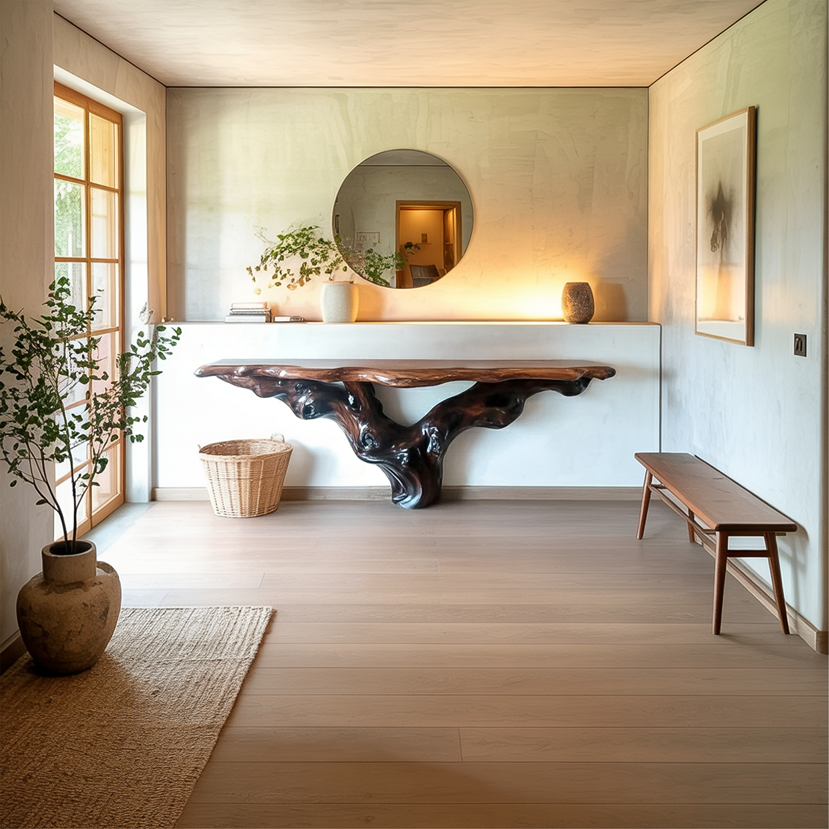 Mid Century Console Table Wood Sculpture Accent Open Studio SINLSACS380