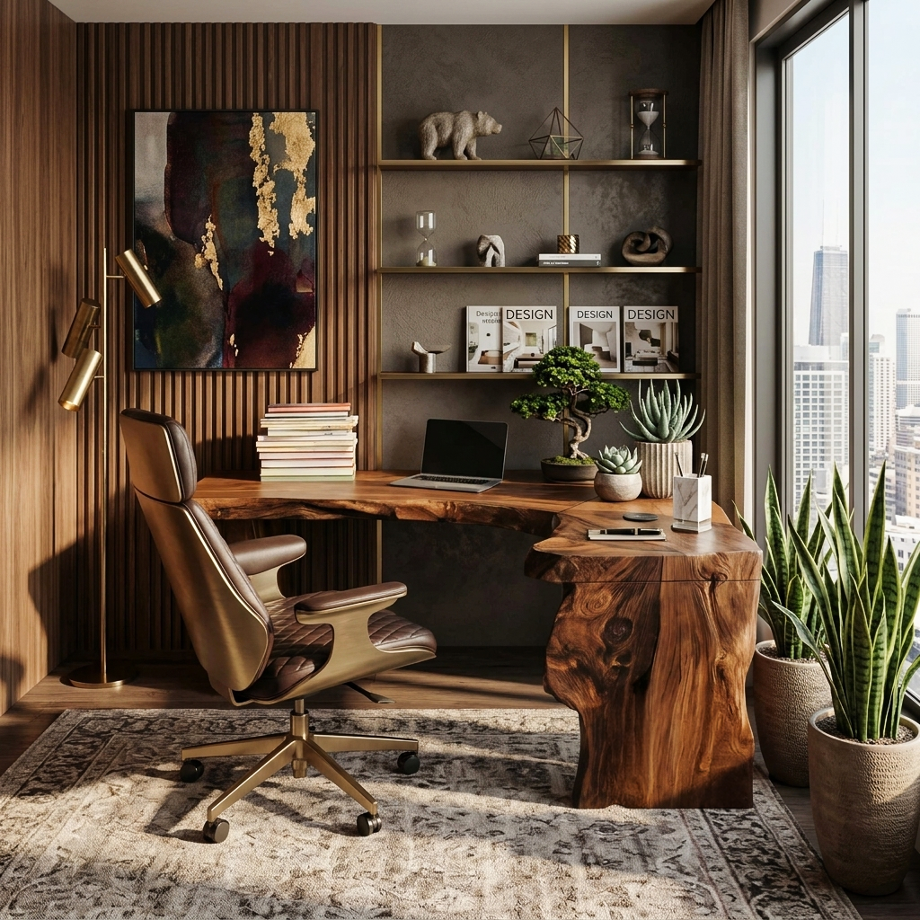 Rustic Live Edge L Shaped Desk For Home Workspace SITHTTDE046