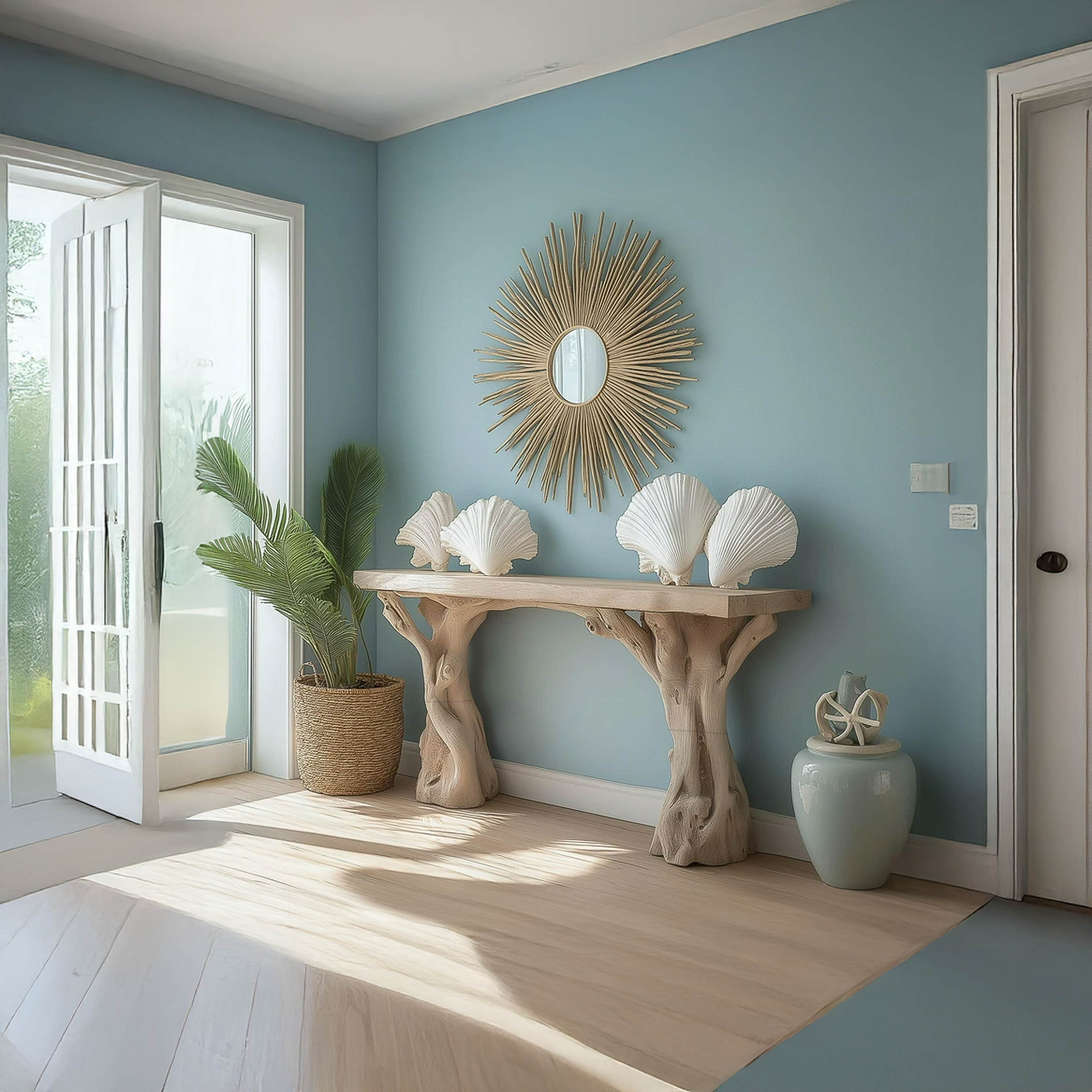 Beach Inspired Wooden Console Table Handcrafted Tree Form Design SINLSACS061