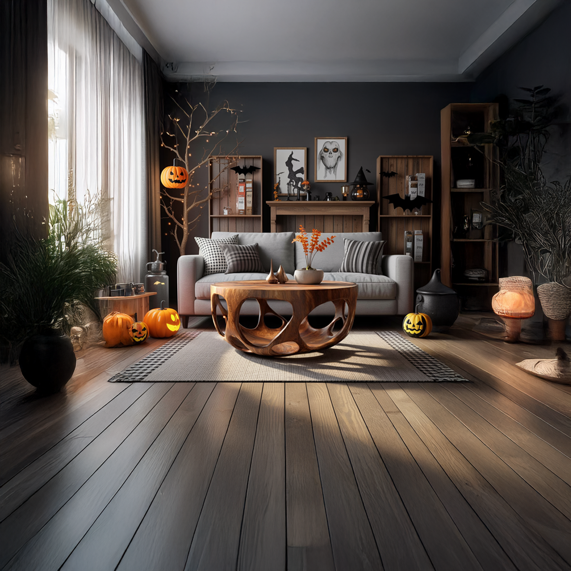 Mid Century Halloween Coffee Table Natural Wood Living Room SINLSAHW023