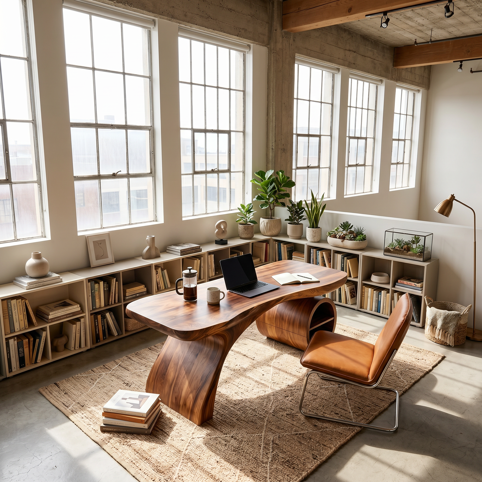 Modern Sculpted Desk With Open Storage For Home Office SILDTTNDE035