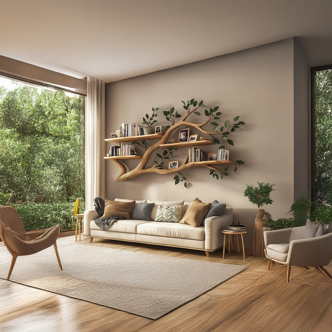 Rustic Wall Mounted Branch Bookshelf Living room SINLSATBS036