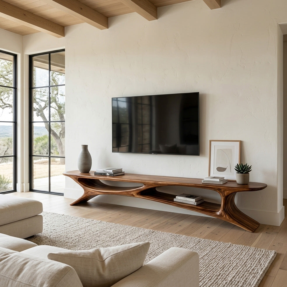 Handcrafted Sculptural Wooden TV Stand For Living Room RTTHHNTVC114