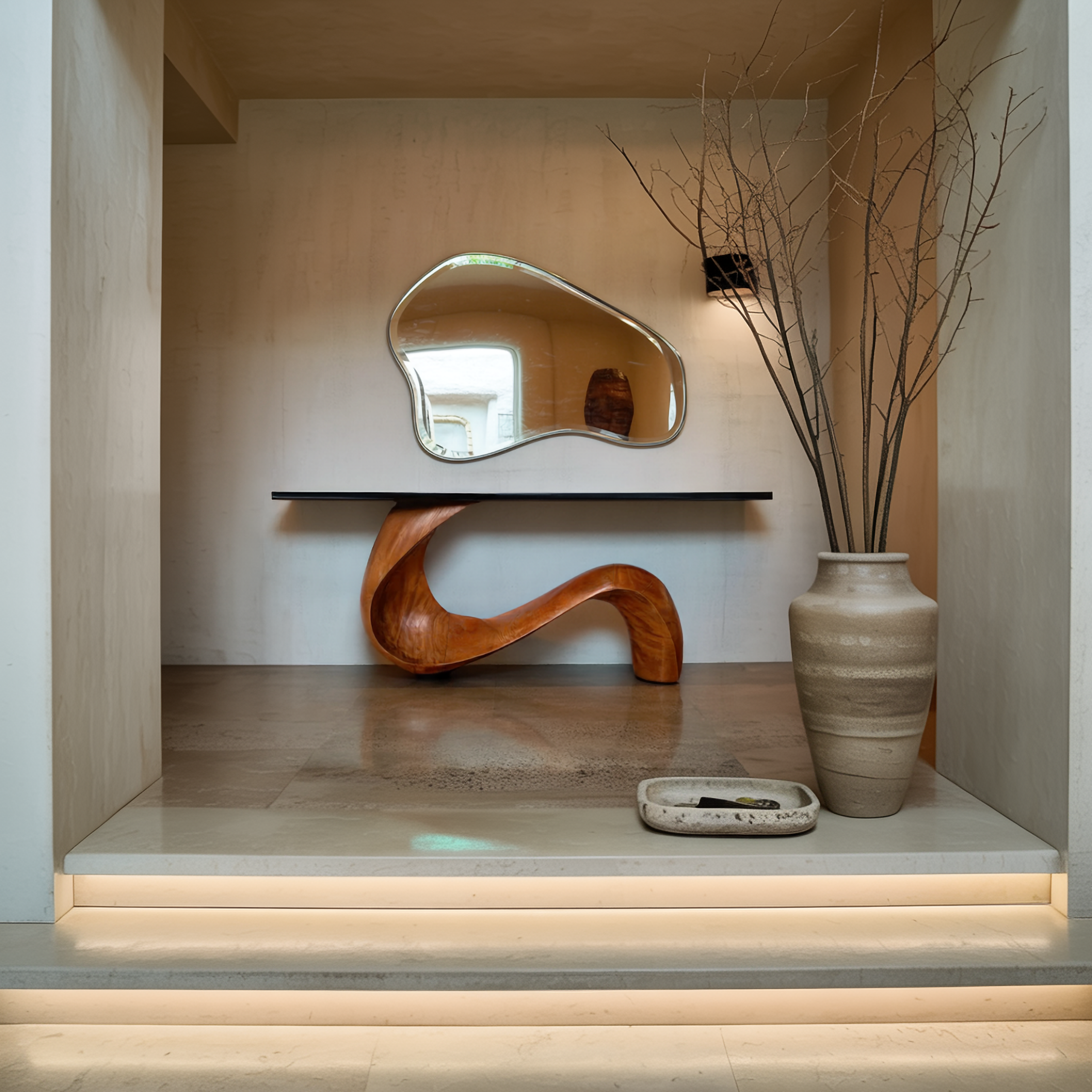 Midcentury Sculptural Wood Console Table Entryway SINLSACS440