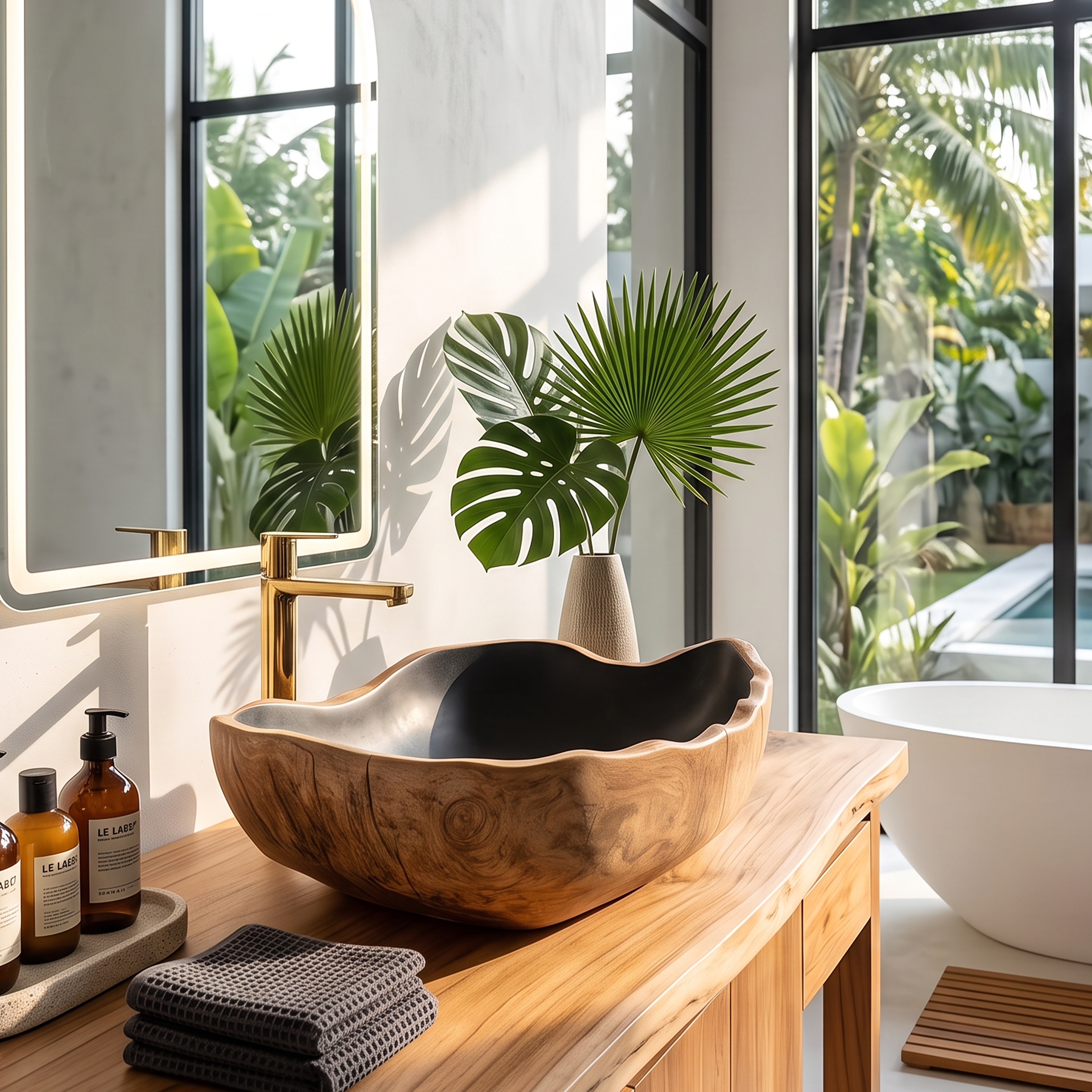Solid Wood Sink Mid Century Look For Bathroom Interior SILDTTRVS012