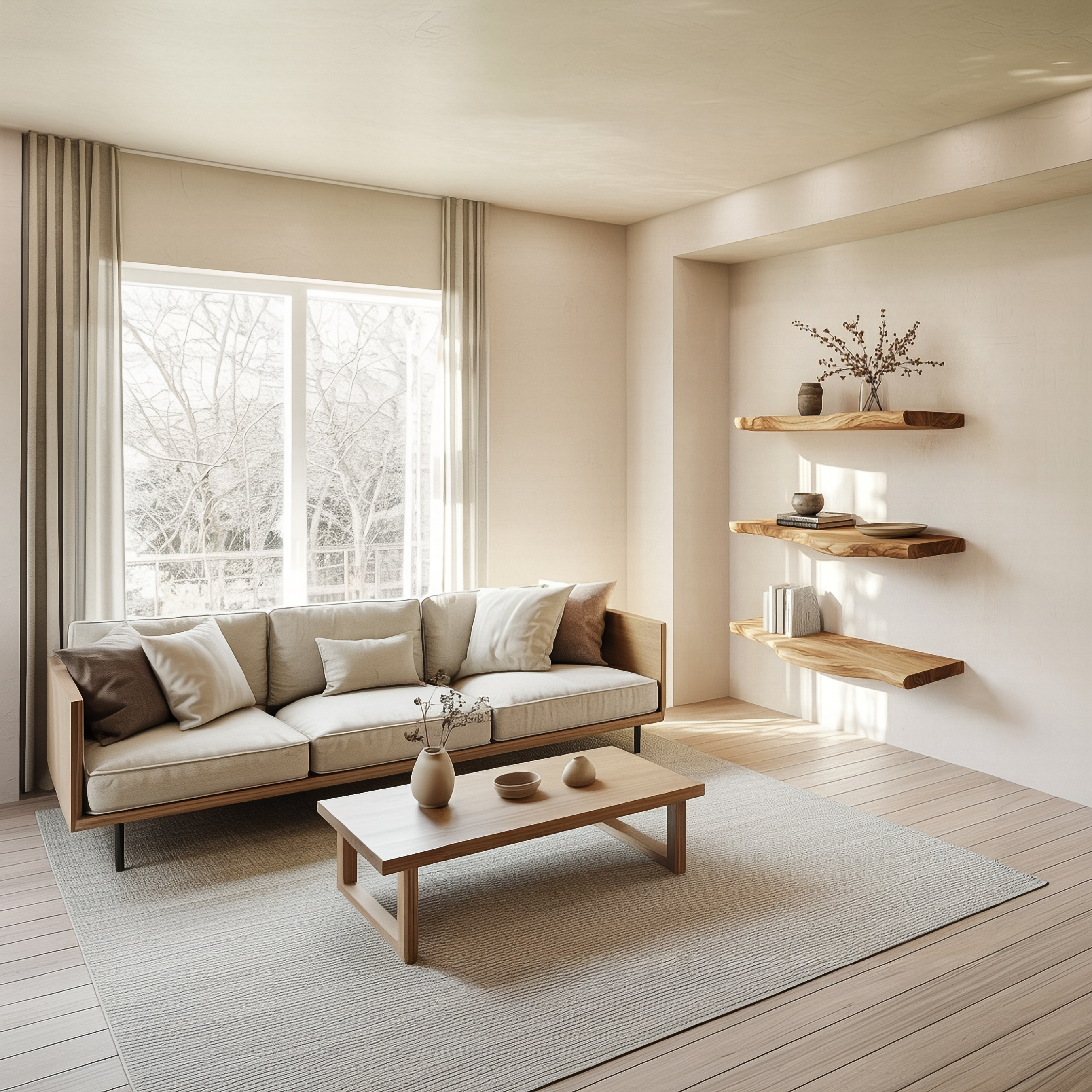 Rustic Sculptural Floating Shelf Solid Wood Living Room Interior Statement Design SINLSAFL422