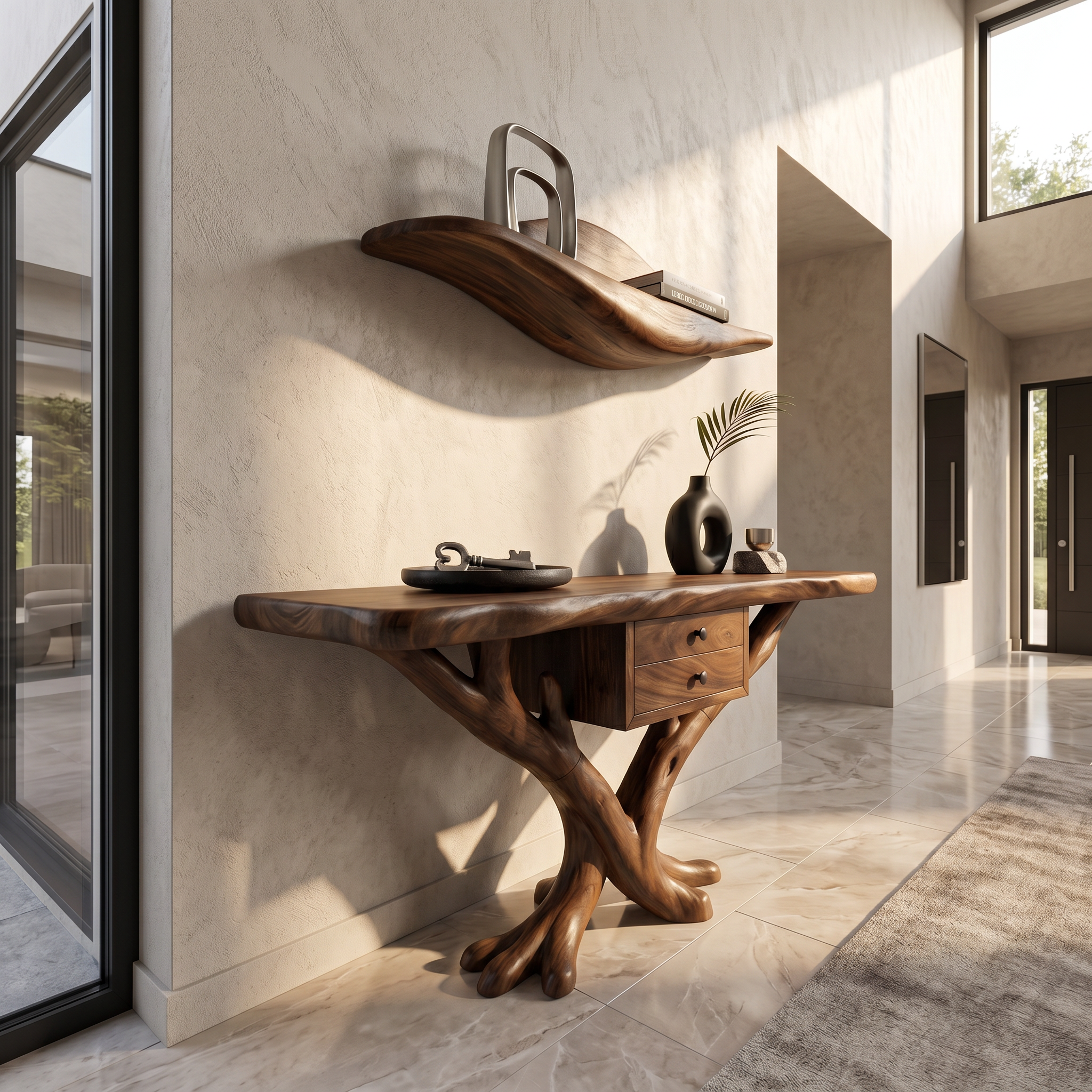 Organic Modern Tree Base Console Table Luxury Entryway SILDTTRCS071