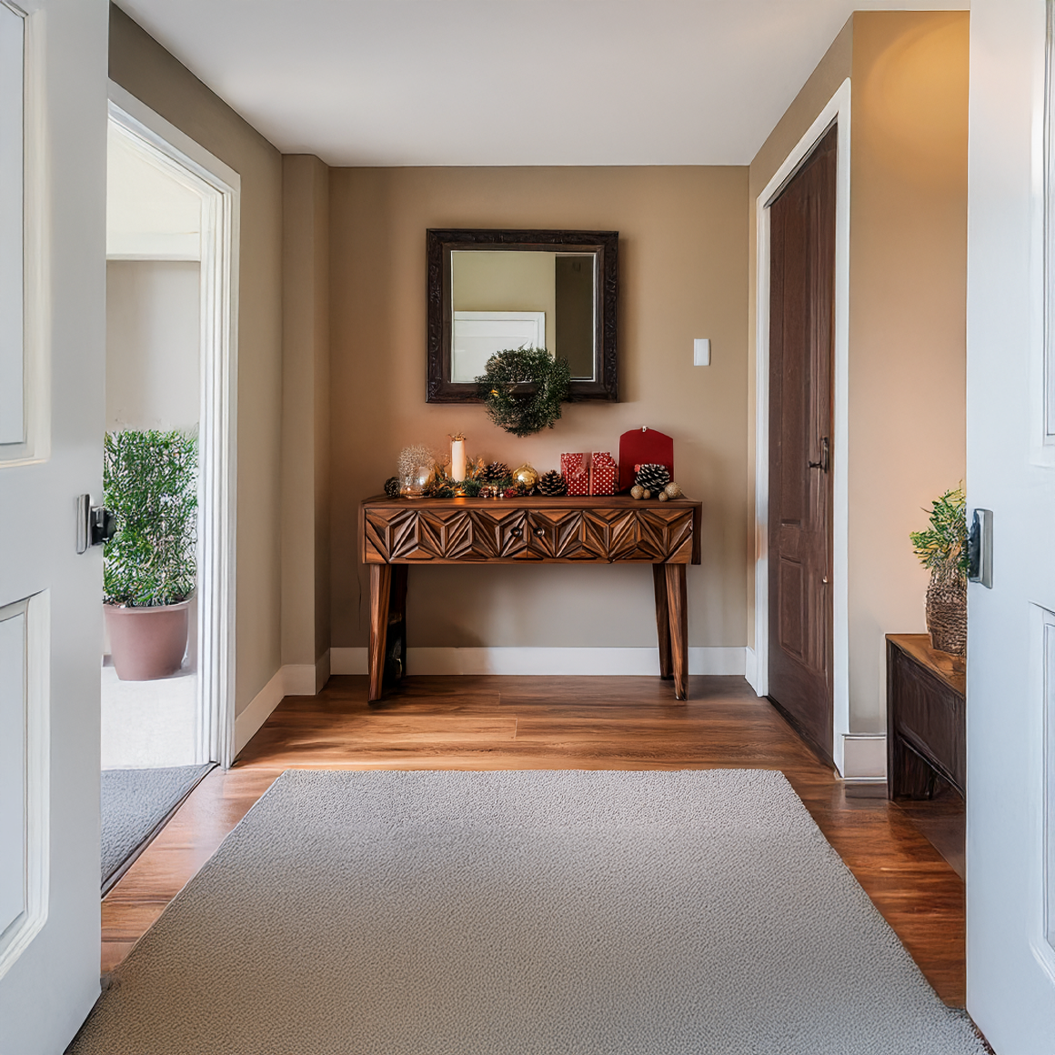 Rustic Carved Console Table Christmas Entryway Holiday Decor SINLSACS338