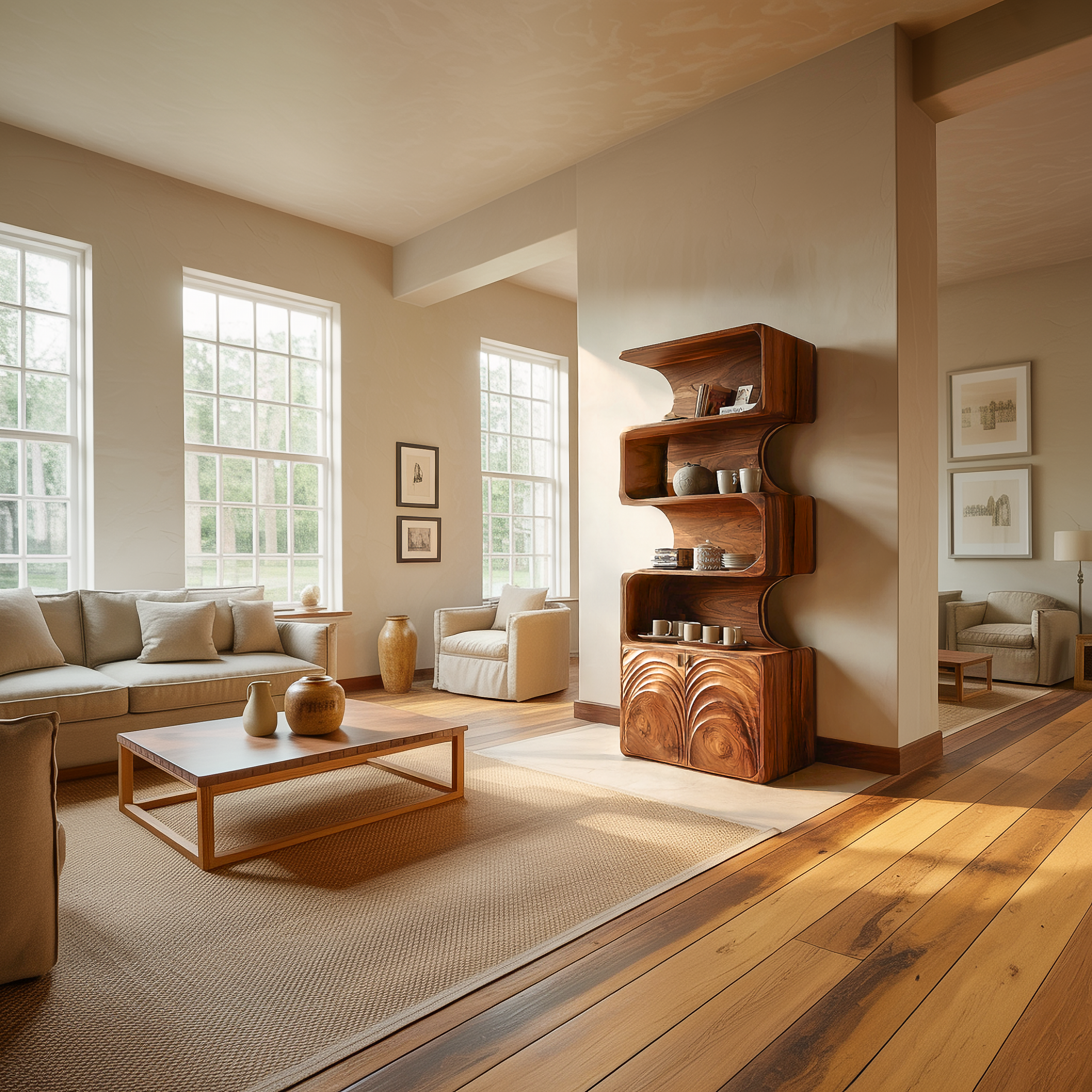 Organic Modern Storage Cabinet And Shelves For Living Room SINLSASC442