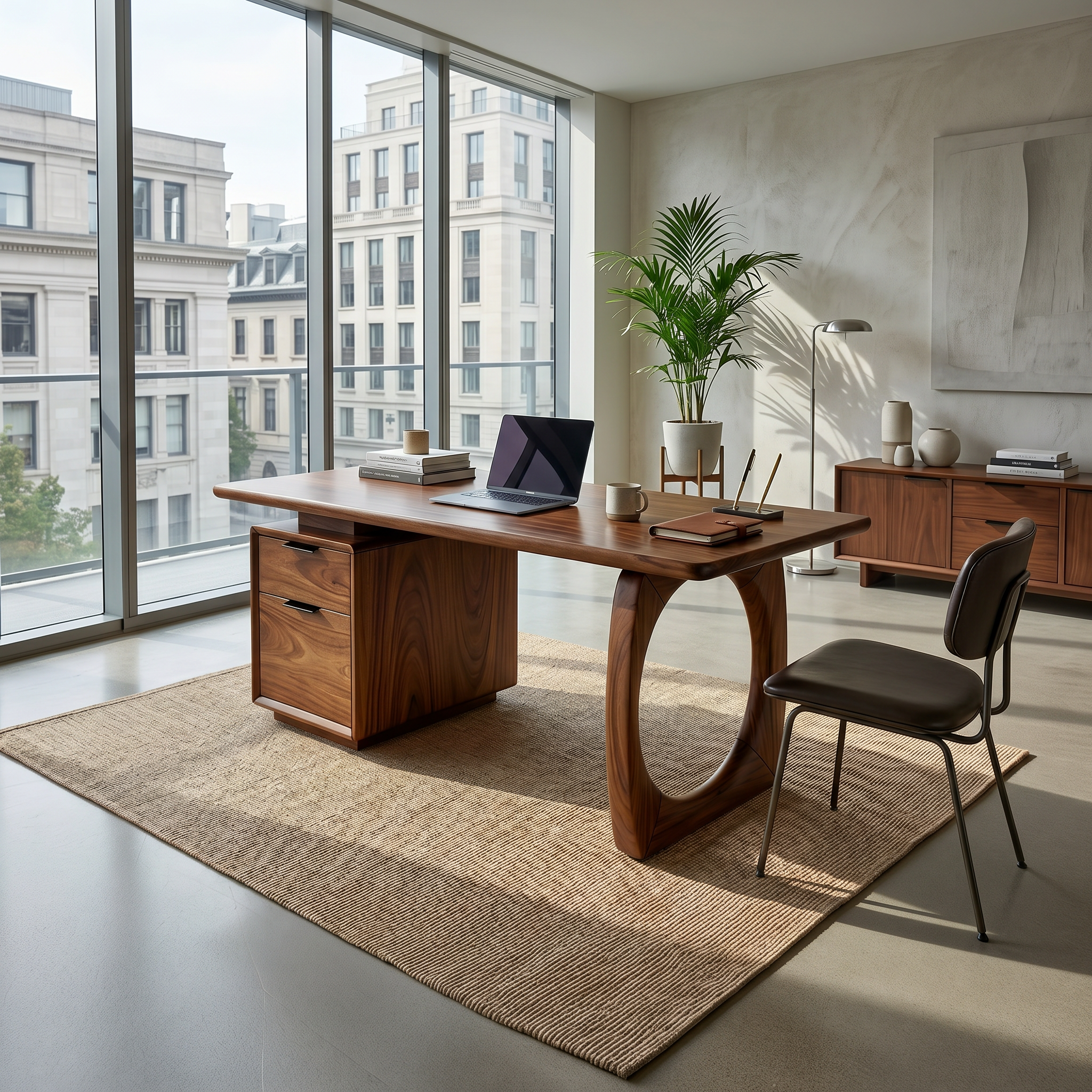 High Rise Workstation Desk With Curved Base For Penthouse Office SILDTTRDE009