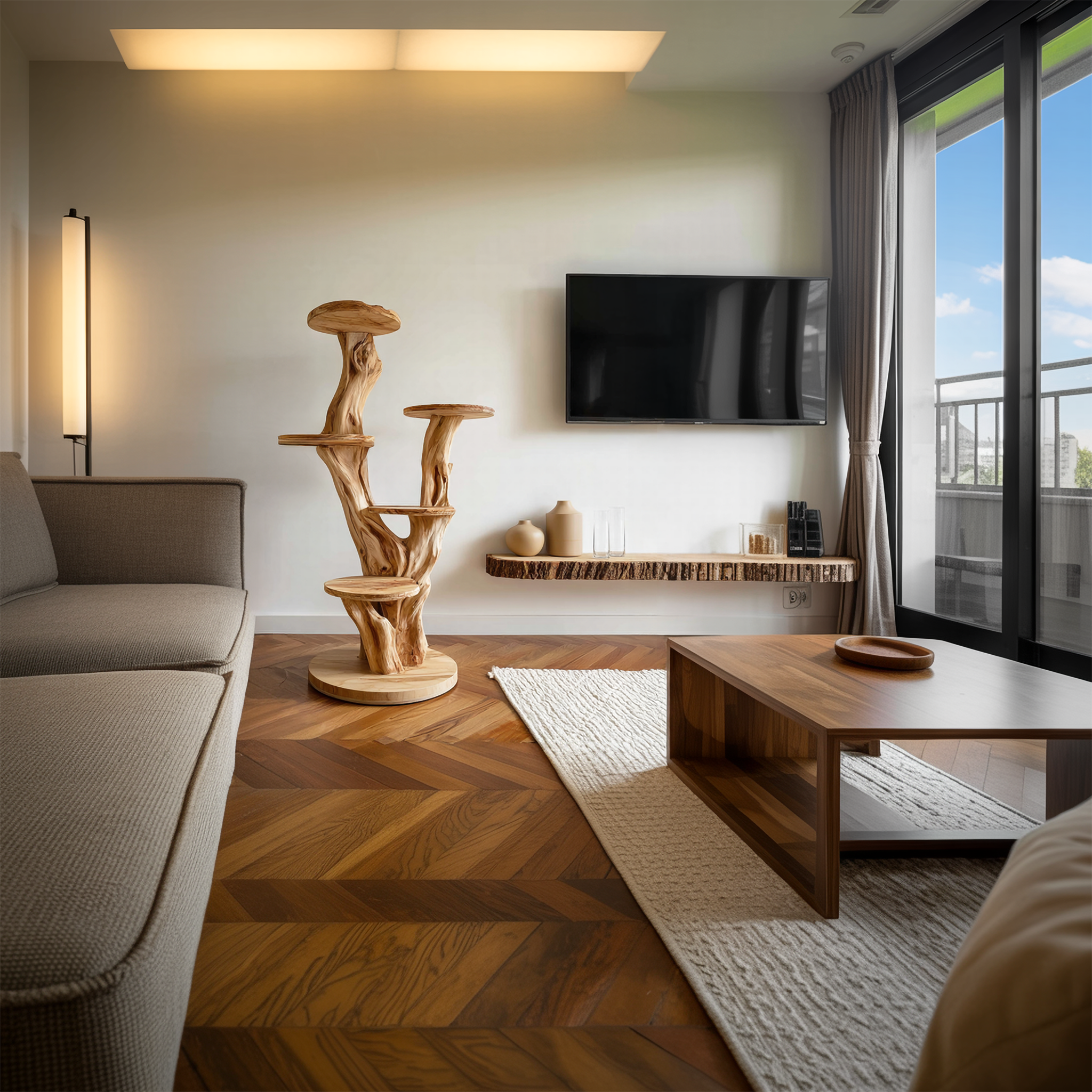 Rustic Cat Sculptural Tree Tower Living Room Or Contemporary Home SINLSATT117