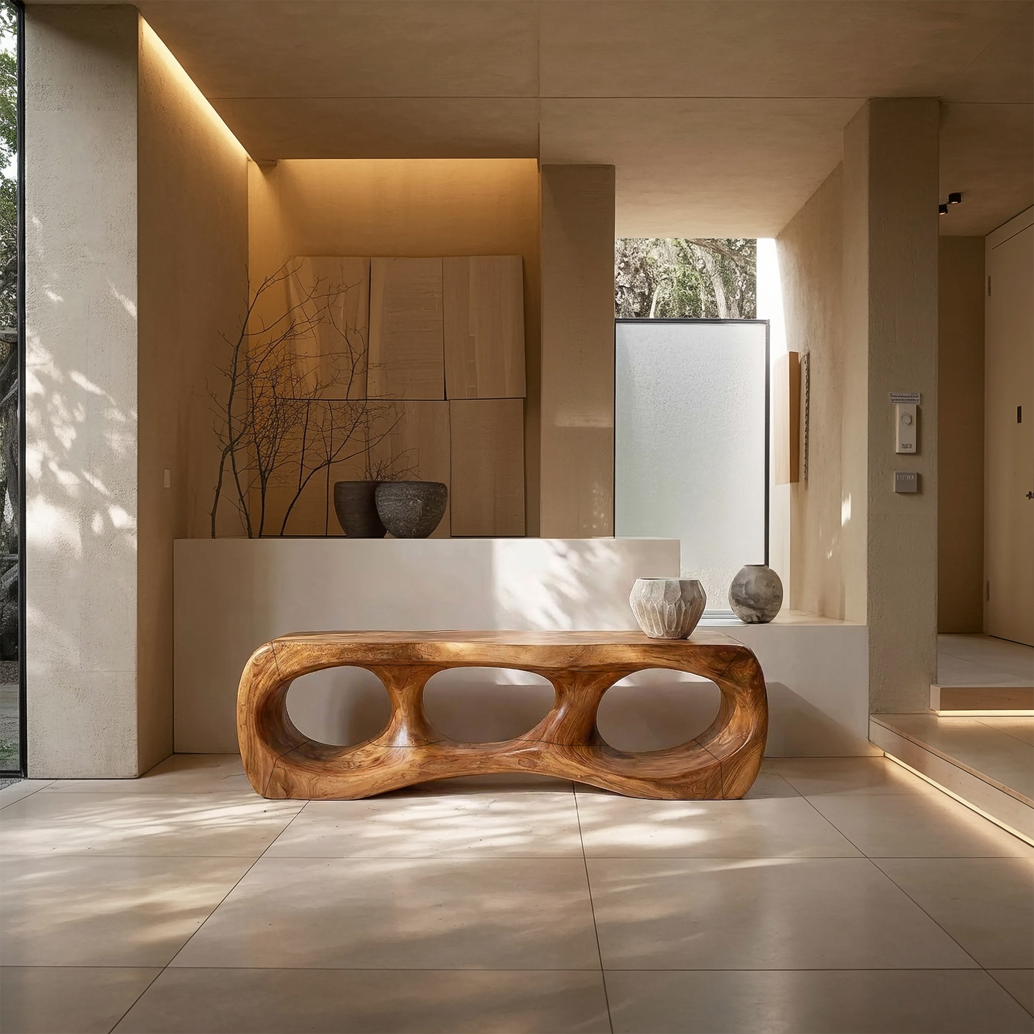 Rustic Sculptural Silhouette Bench For Living Room And Hallway SINLSARS077