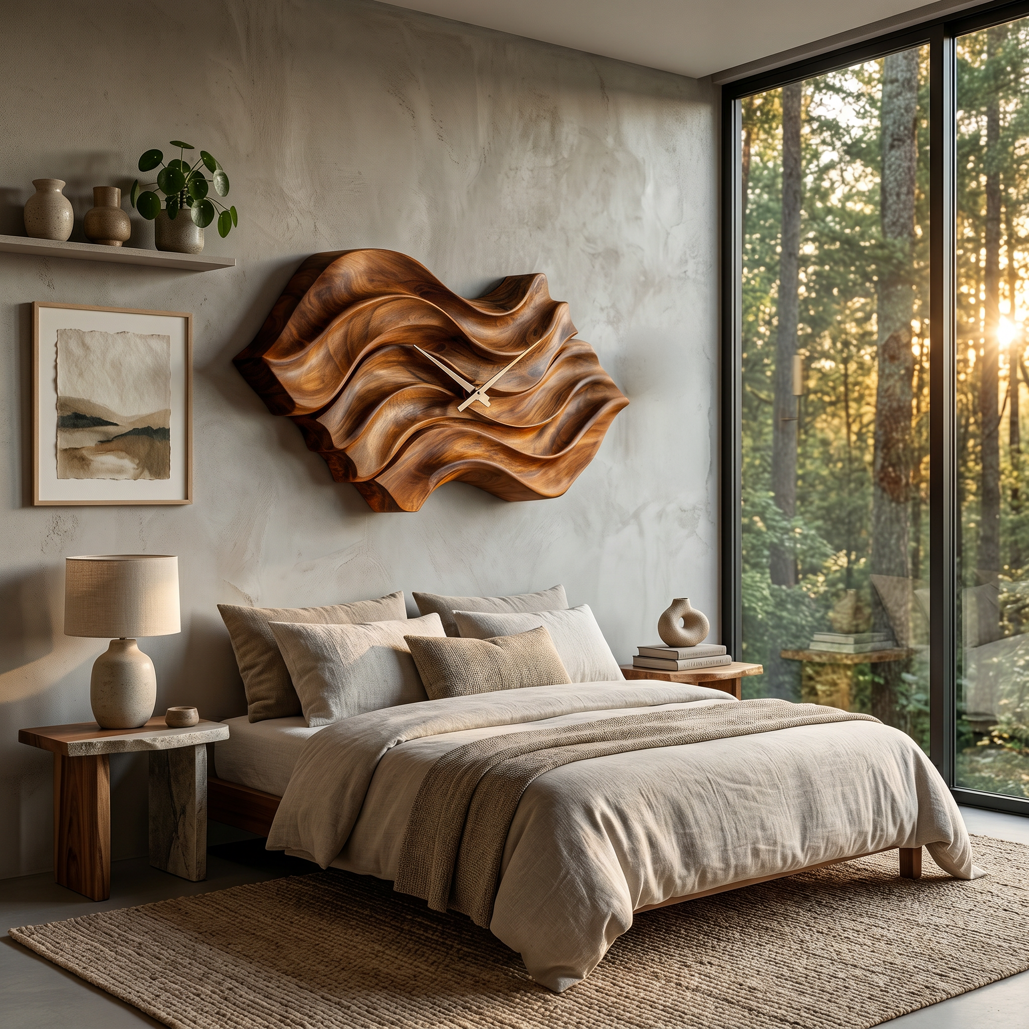 Modern Wooden Wall Clock With Organic Wavy Form For Bedroom RTTHTTWAC011