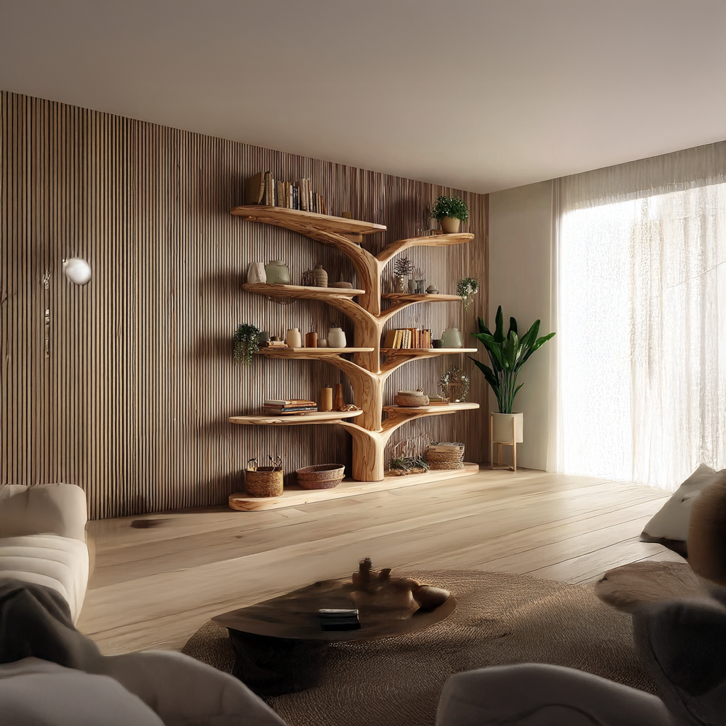 Rustic Tree Wall Bookshelf Living Bedroom SINLSATB225