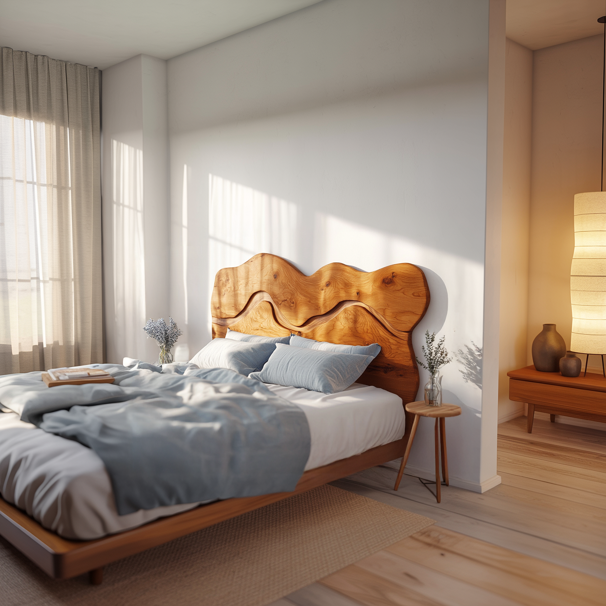 Rustic Sculptural Wall Headboard For Bedroom And Sleeping Space SINLSADH026