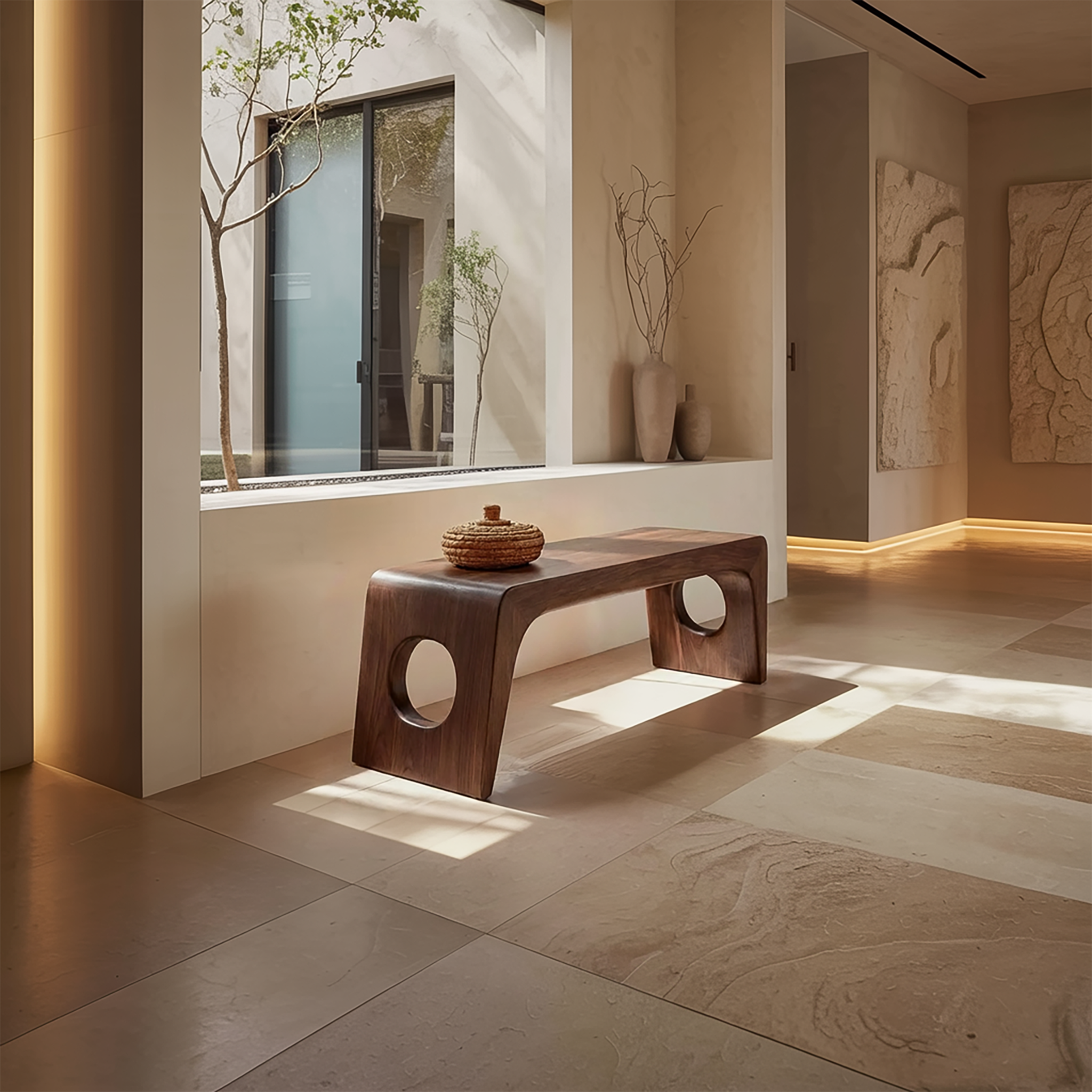 Rustic Minimal Sculptural Bench For Living Room And Hallway SINLSARS080