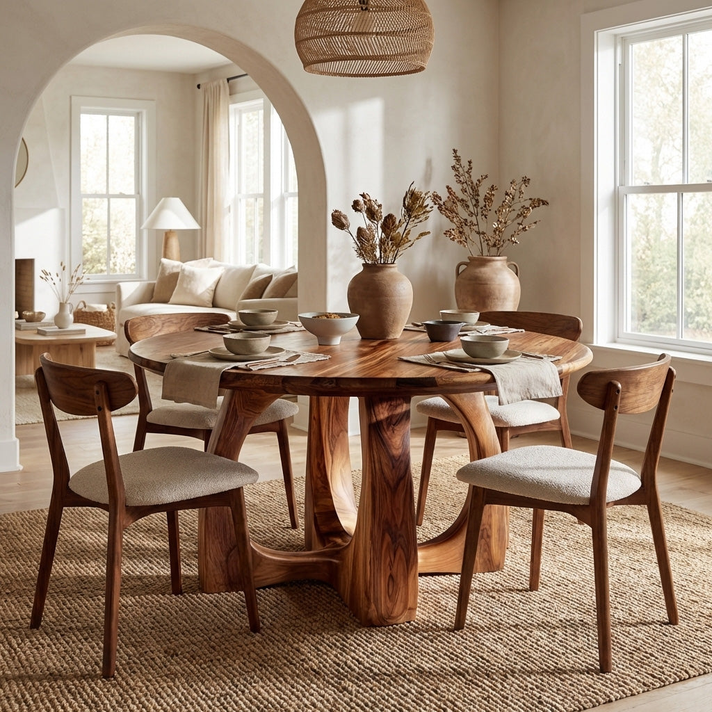 Wooden Round Dining Table With Artistic Base For Dining Room RTTHHNDN047
