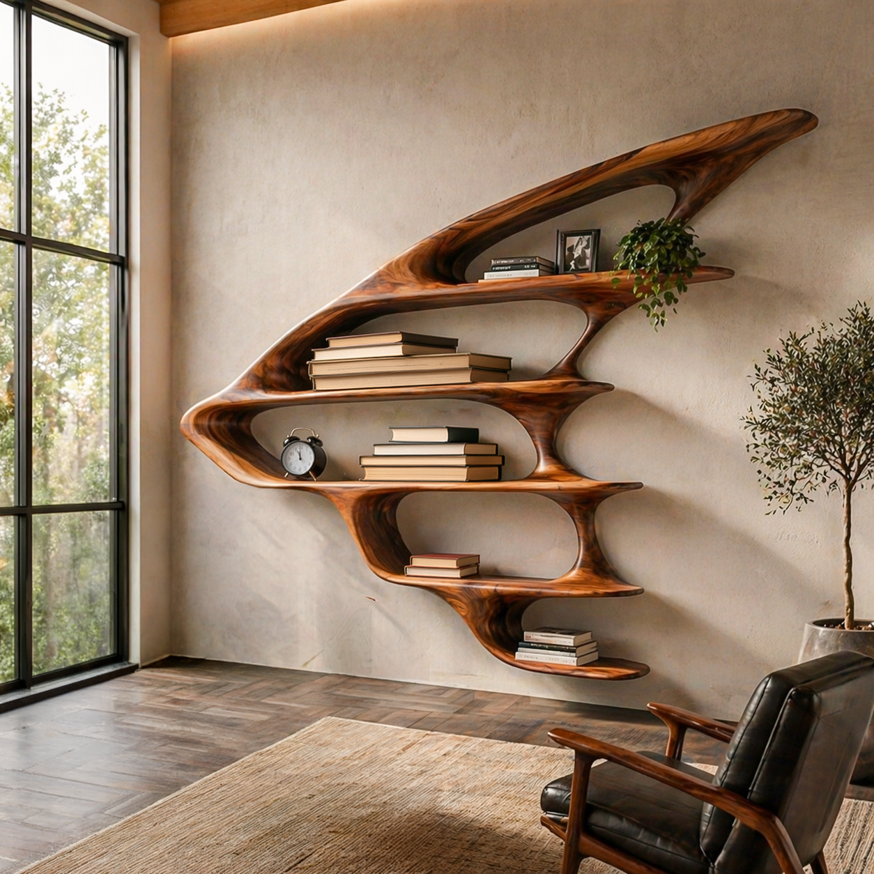 Wooden Floating Bookshelf Unique Design For Living Room Wall RTTHTTBS133