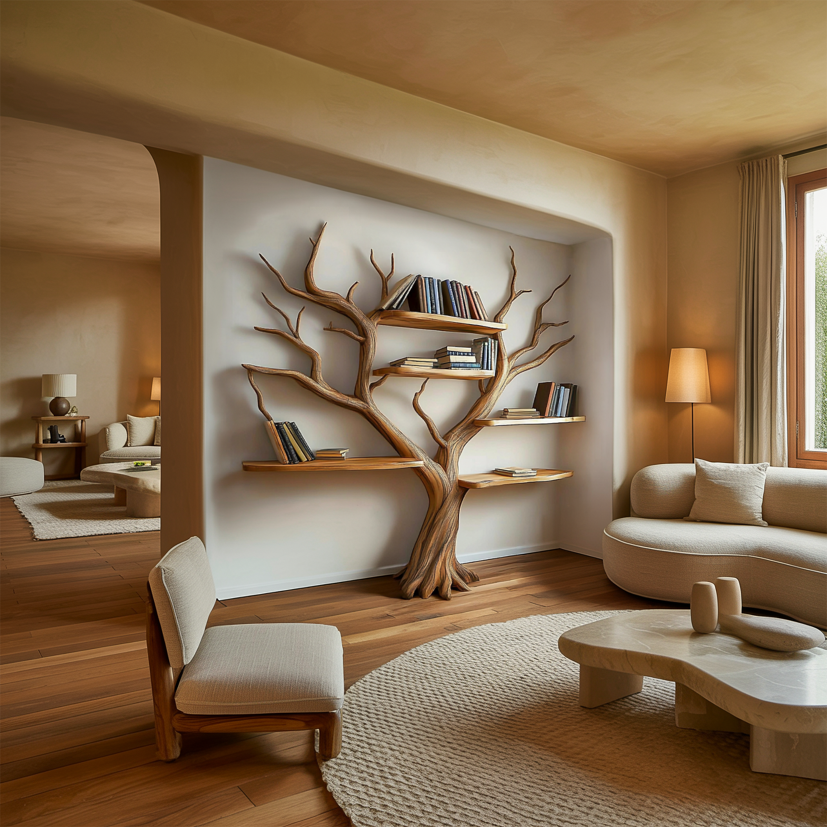 Rustic Sculptural Tree Bookshelf Living Room Interior Statement Display SINLSATB641