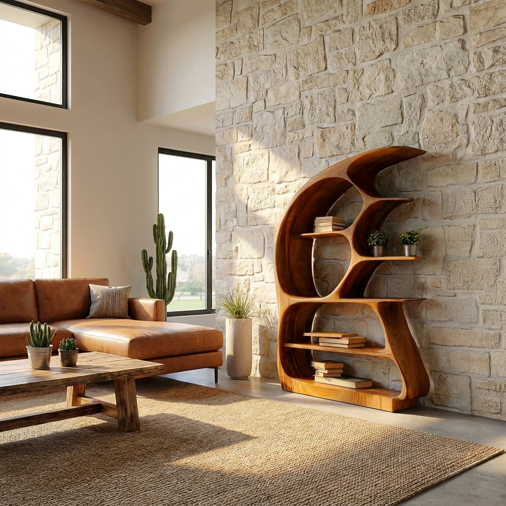 Contemporary Sculptural Wood Bookshelf For Living Room Decor RTTHTTBS139