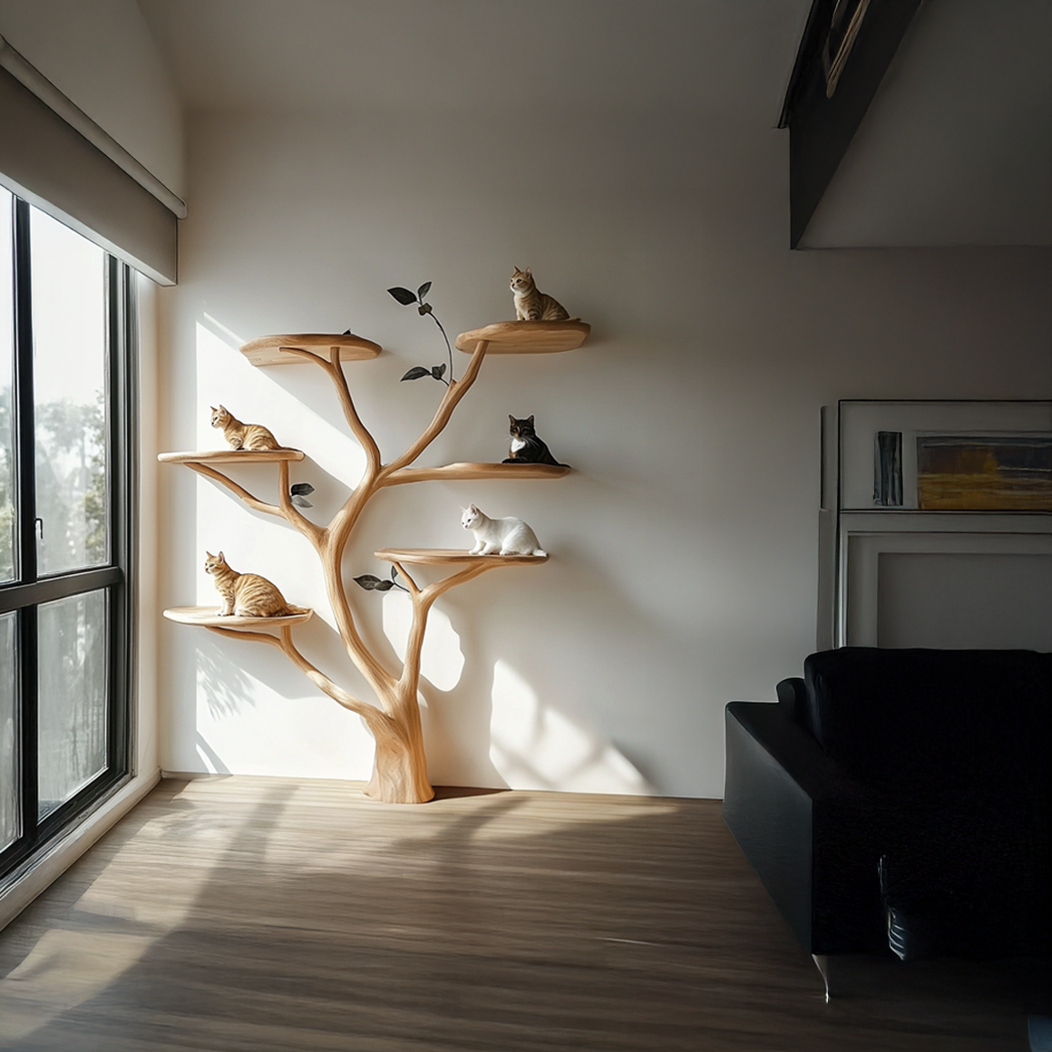 Mid Century Handcrafted Cat Tree Shelf Artistic Wall Living Space SINLSATT068