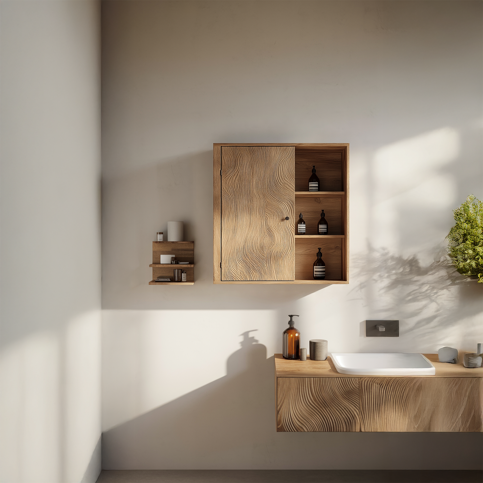 Rustic Sculptural Wall Cabinet For Bathroom Storage And Vanity Area SINLSABCT001