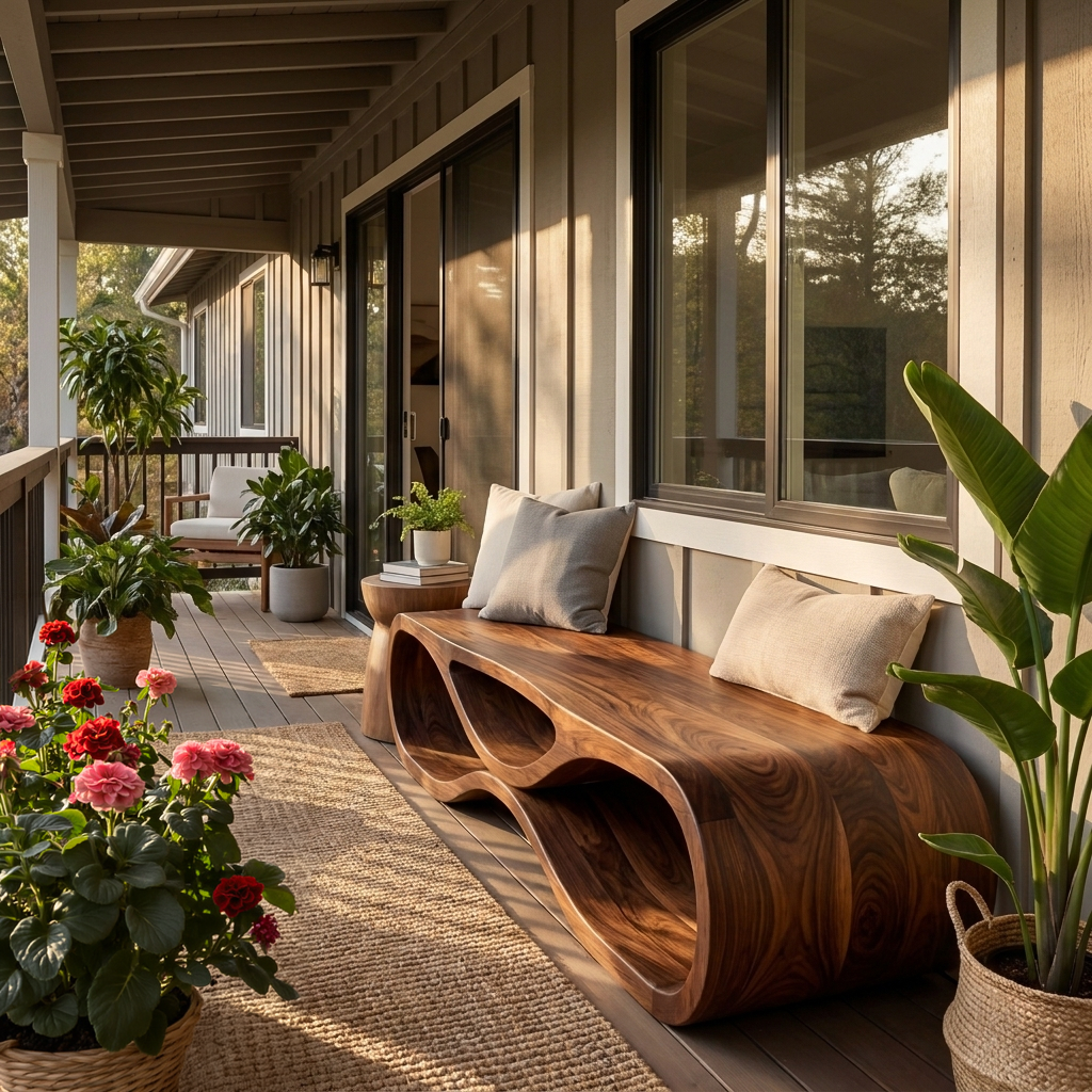 Wooden Bench Organic Sculptural Design For Home RTTHTTCHR092