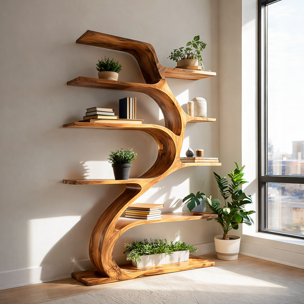 Minimal Natural Wood Bookshelf Branch Design For Interior Space RTTHTTBS122