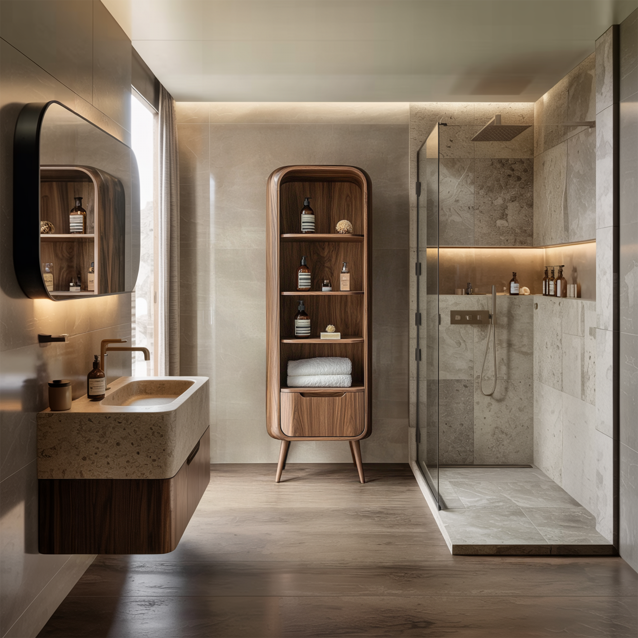 Luxury Sculptural Tall Cabinet For Bathroom Storage And Spa Interior SINLSABCT002