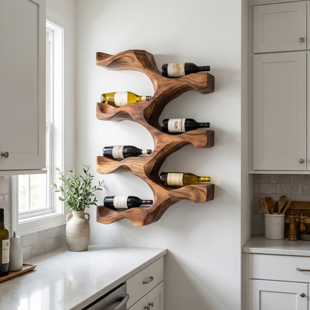 Artistic Natural Wood Wine Rack For Modern Kitchen Wall Decor RTTHHNWH010