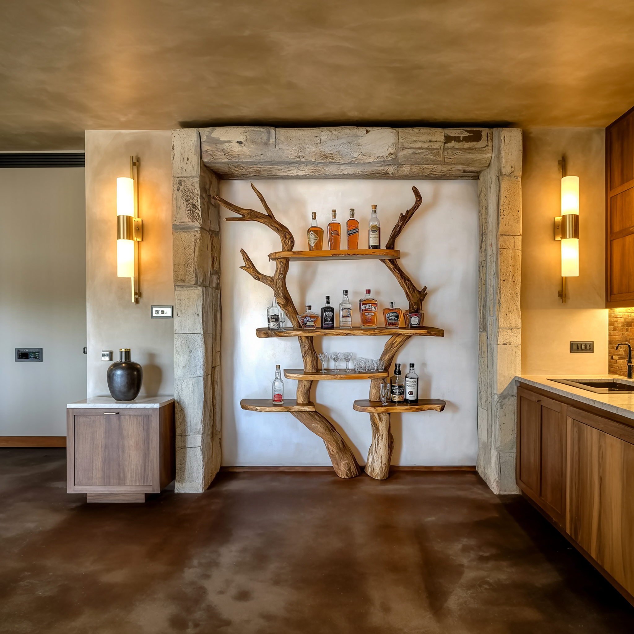 Rustic Bar Tree Shelf Living Room And Home Bar SINLSATB694