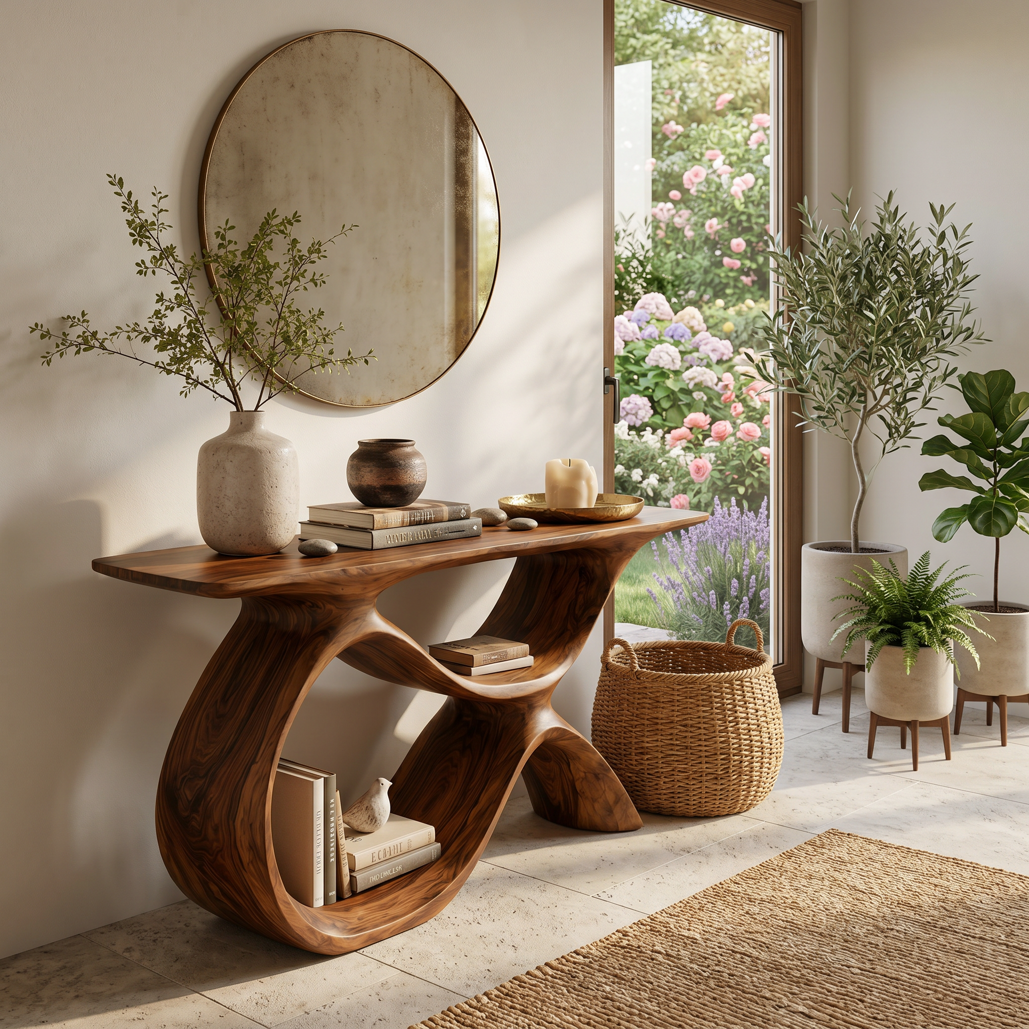 Modern Wooden Console Table With Curved Open Storage For Home RTTHTTCS028