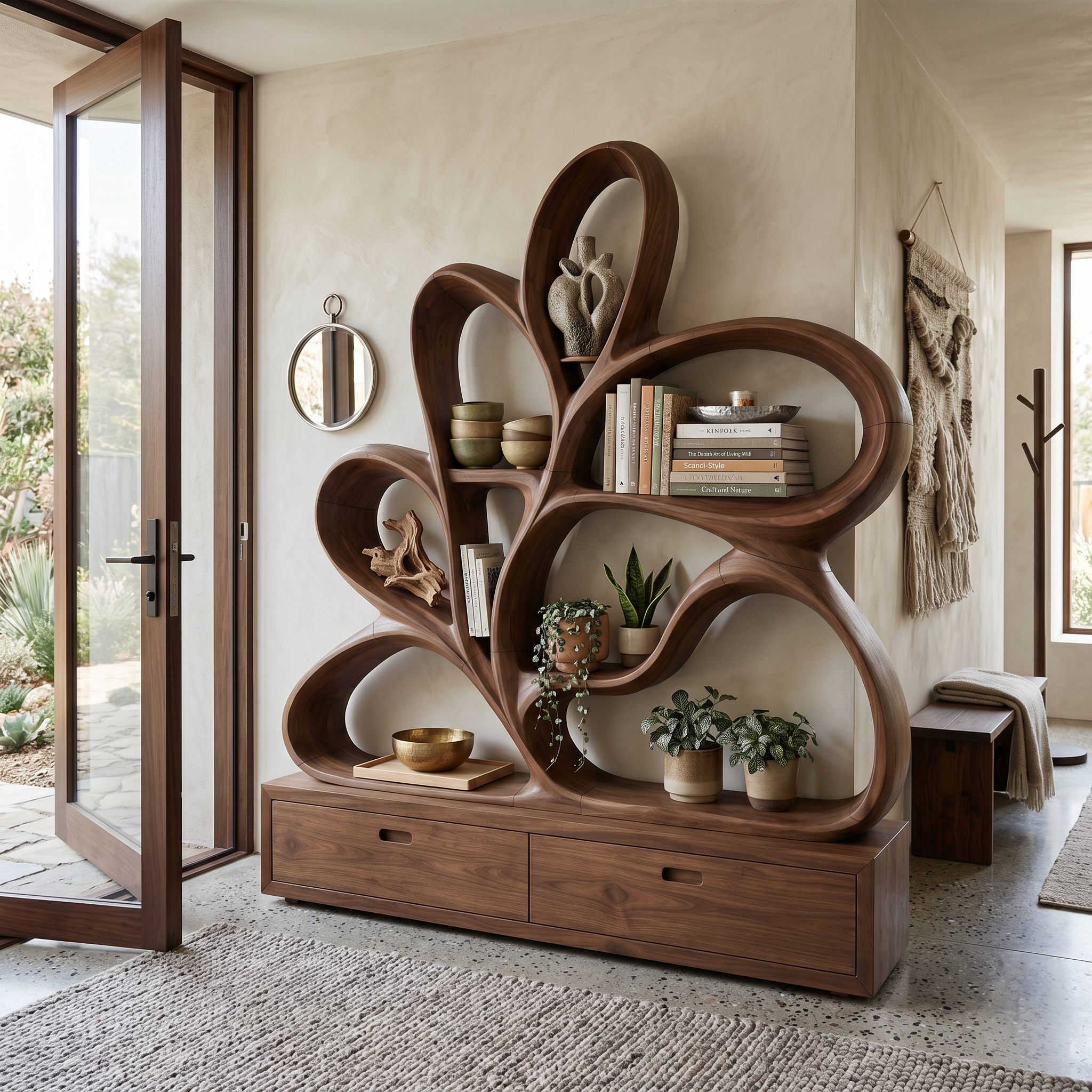 Organic Curved Bookcase For Modern Living Room SILDTTNBS041