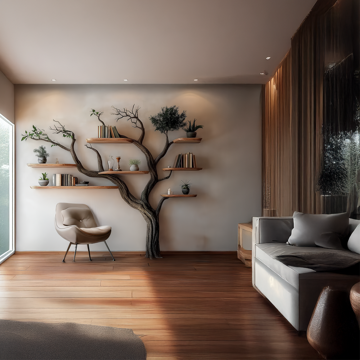 Rustic Tree Bookshelf Living Room Wall Storage SINLSATB306